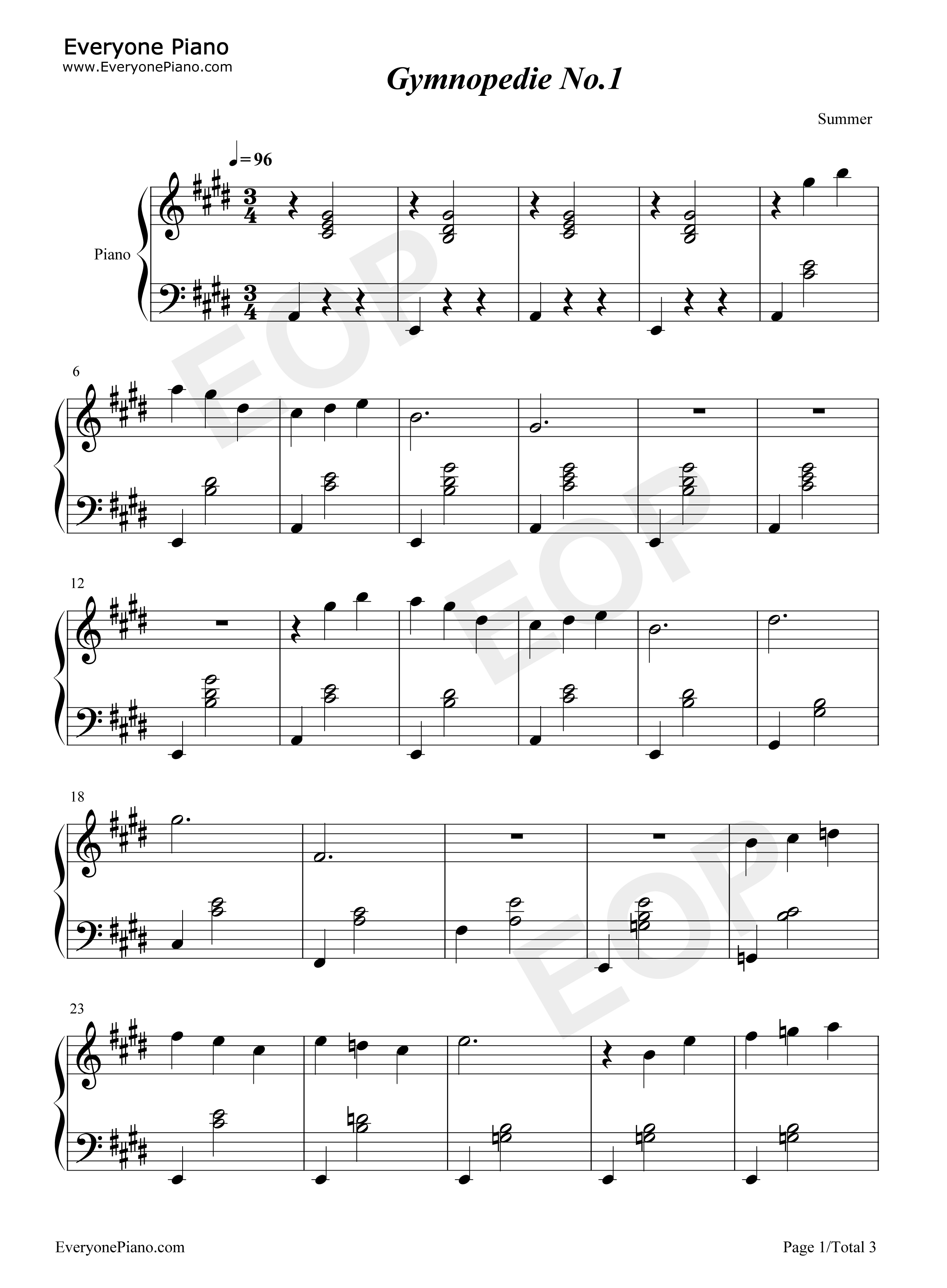 Gymnopedie_No1.钢琴谱_Erik_Satie