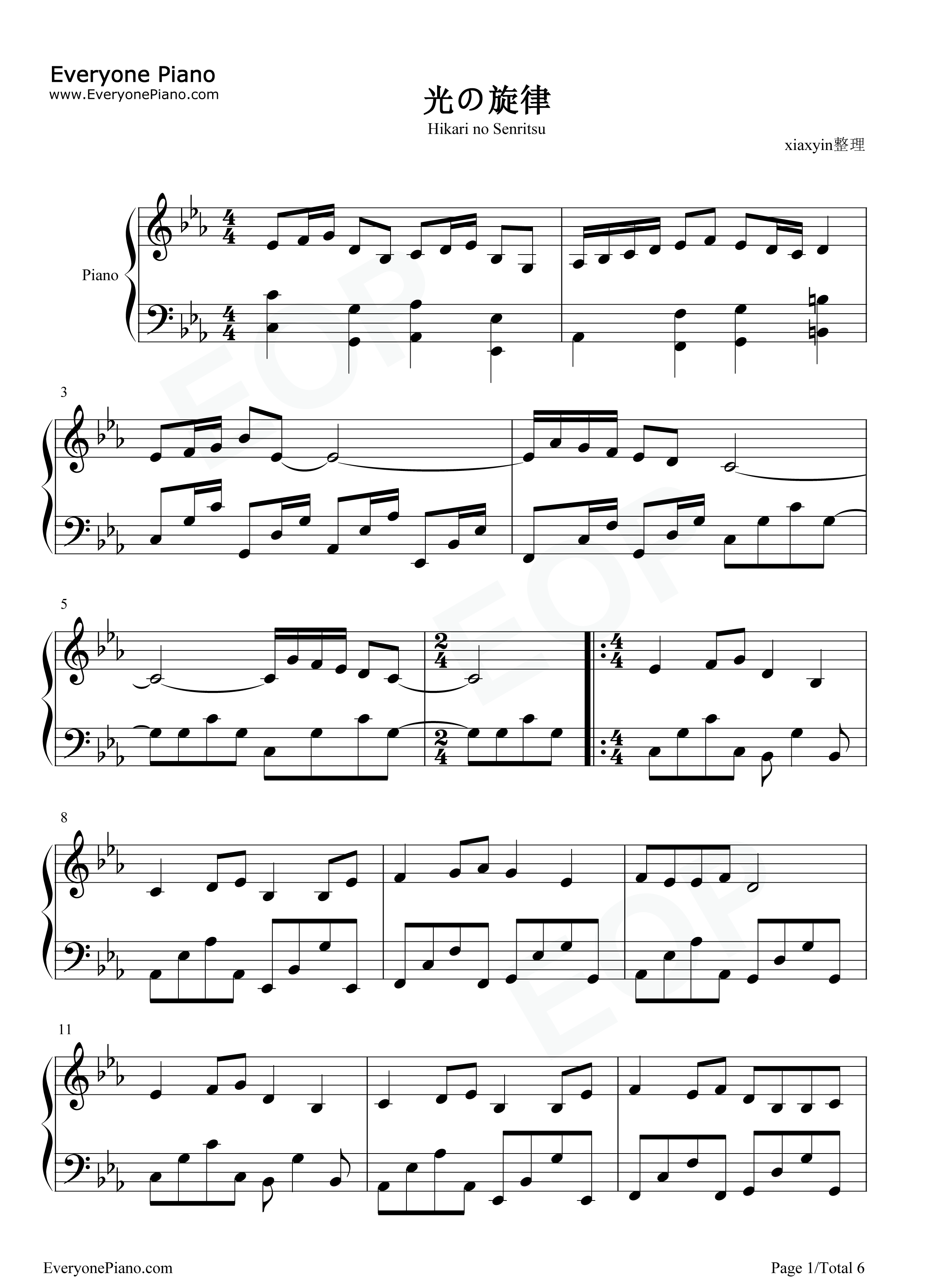 光の旋律钢琴谱_Kalafina