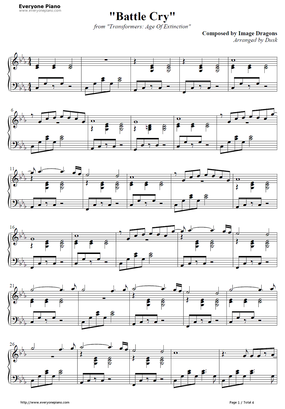 Battle_Cry钢琴谱_Imagine_Dragons