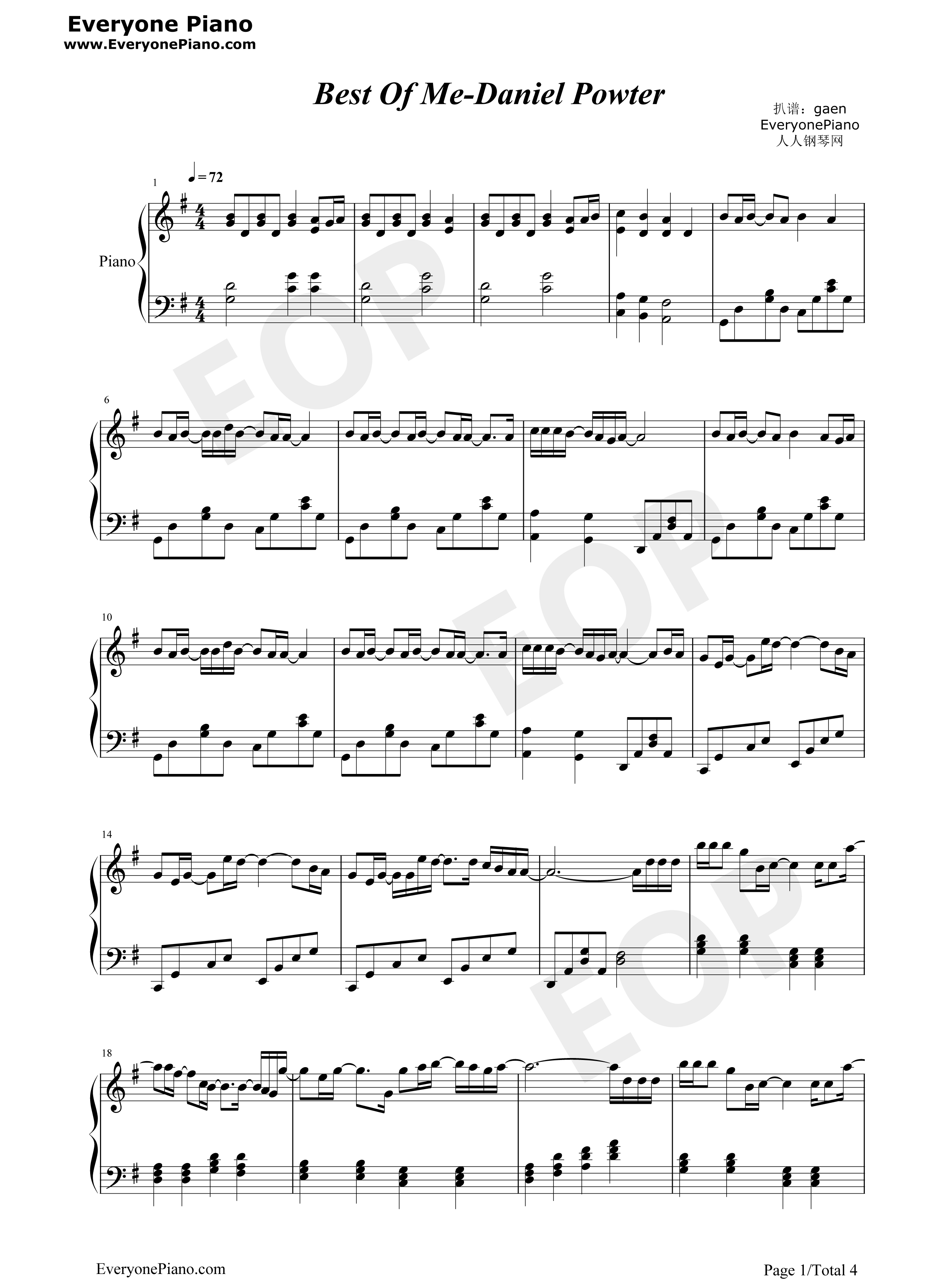 Best_Of_Me钢琴谱_丹尼尔•波特__Daniel_Powter
