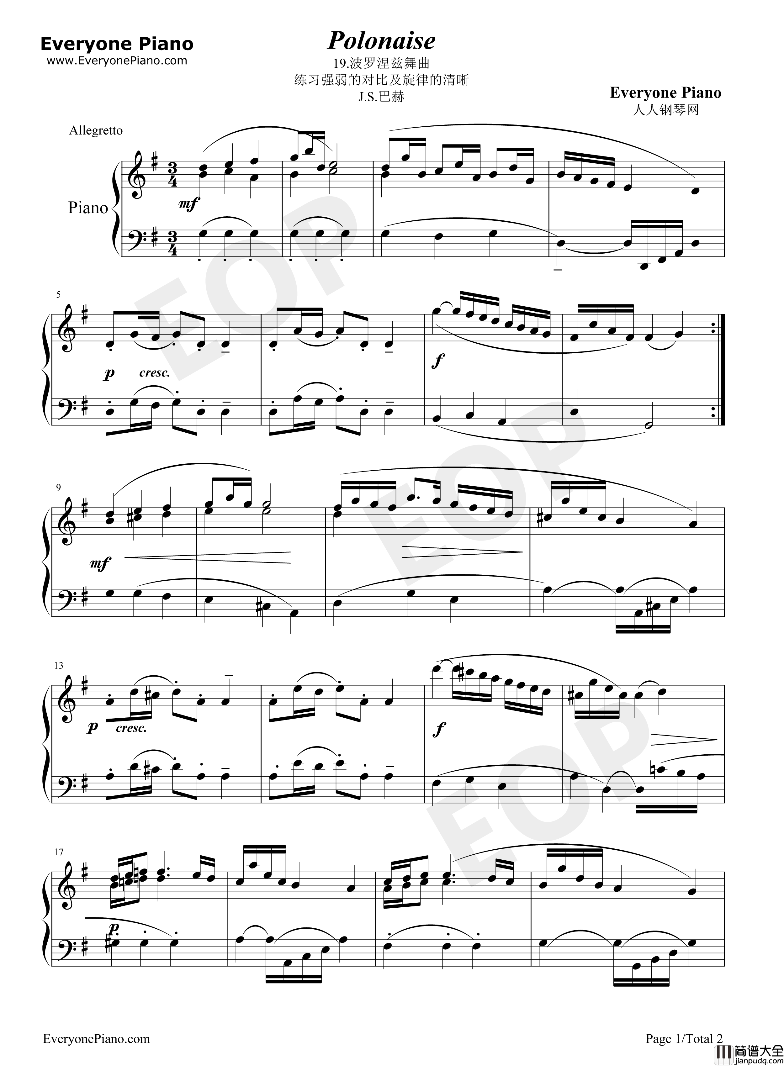 波罗涅兹舞曲_19钢琴谱_巴赫