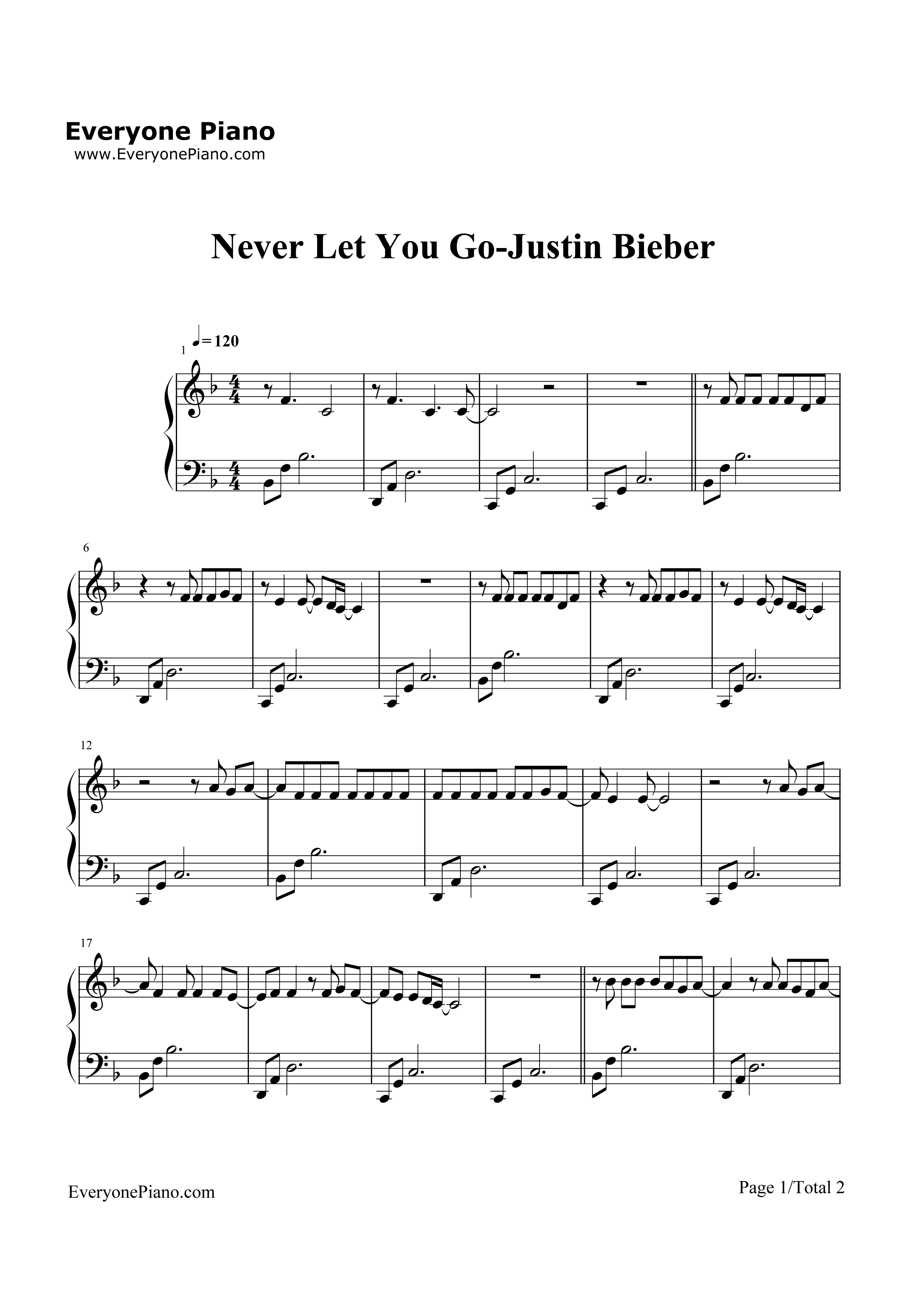 Never_Let_You_Go钢琴谱_Justin_Bieber