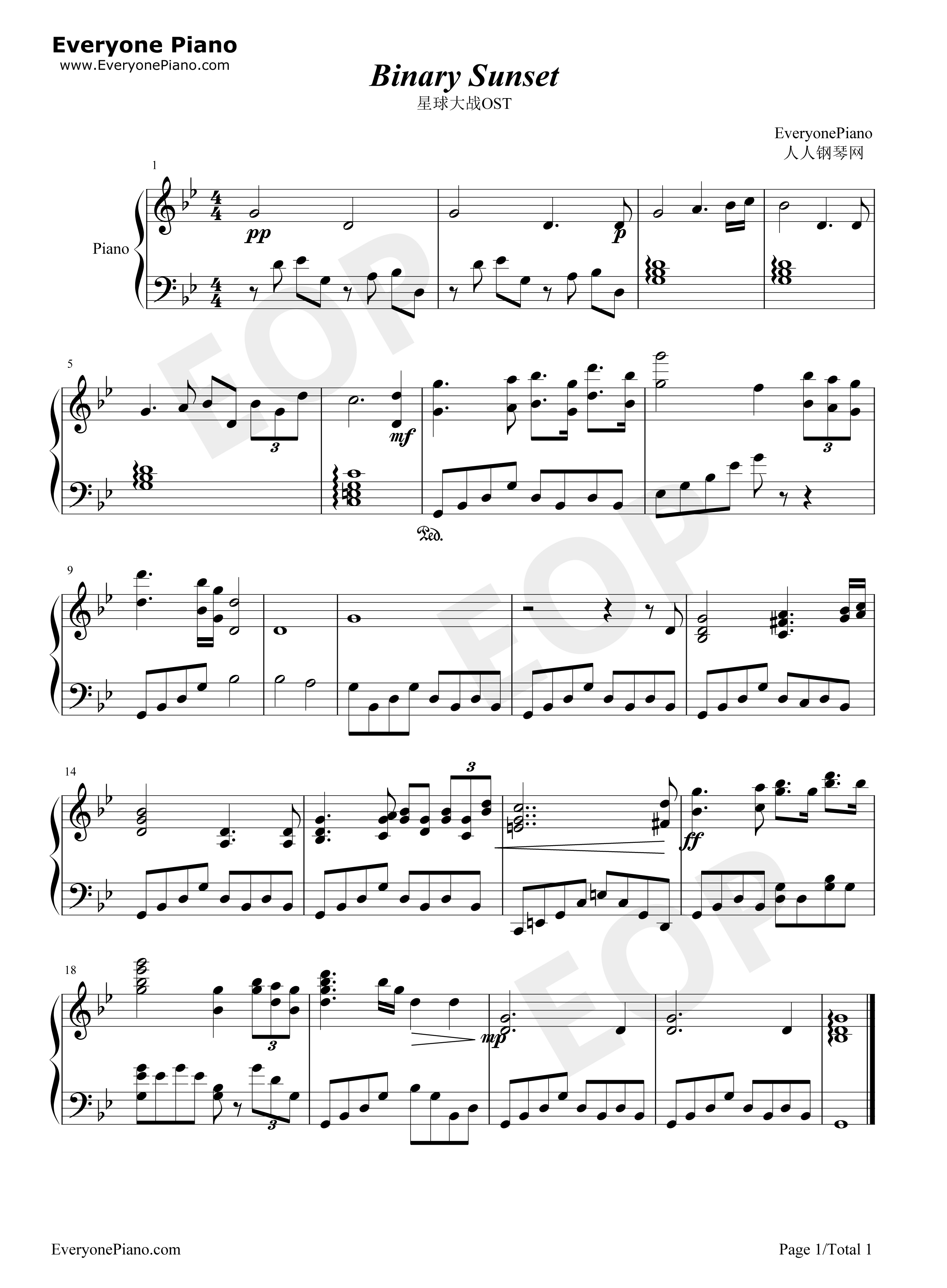 Binary_Sunset钢琴谱_John_Williams