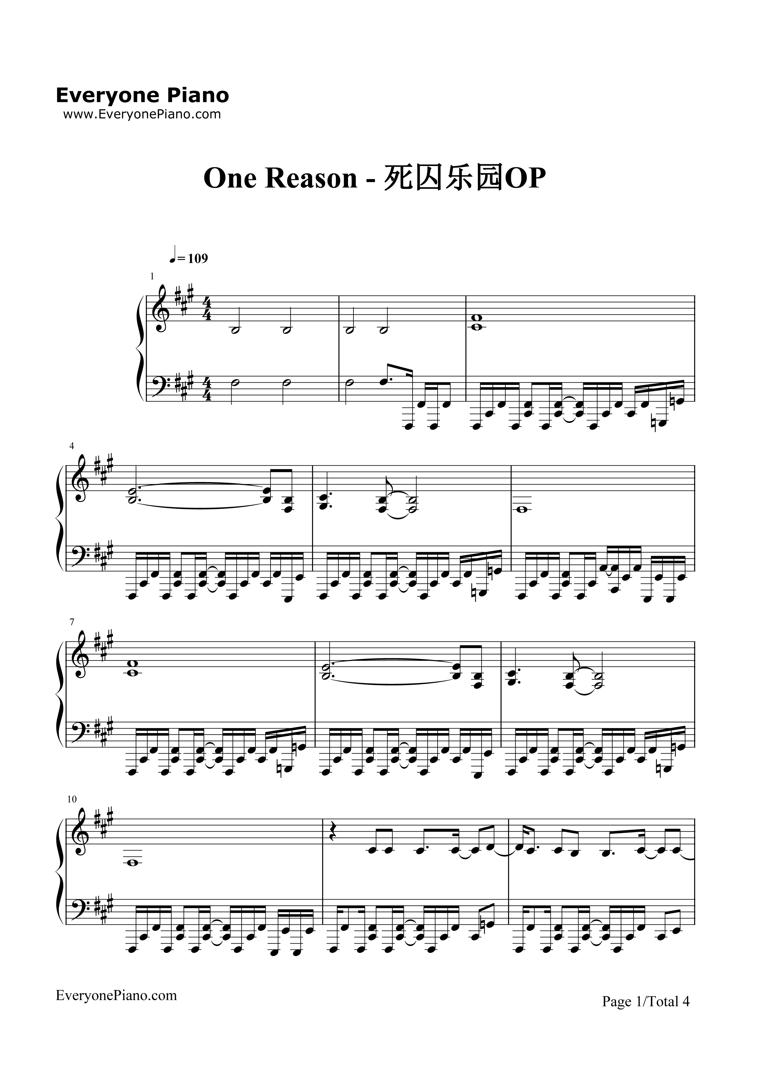 One_Reason钢琴谱_fade