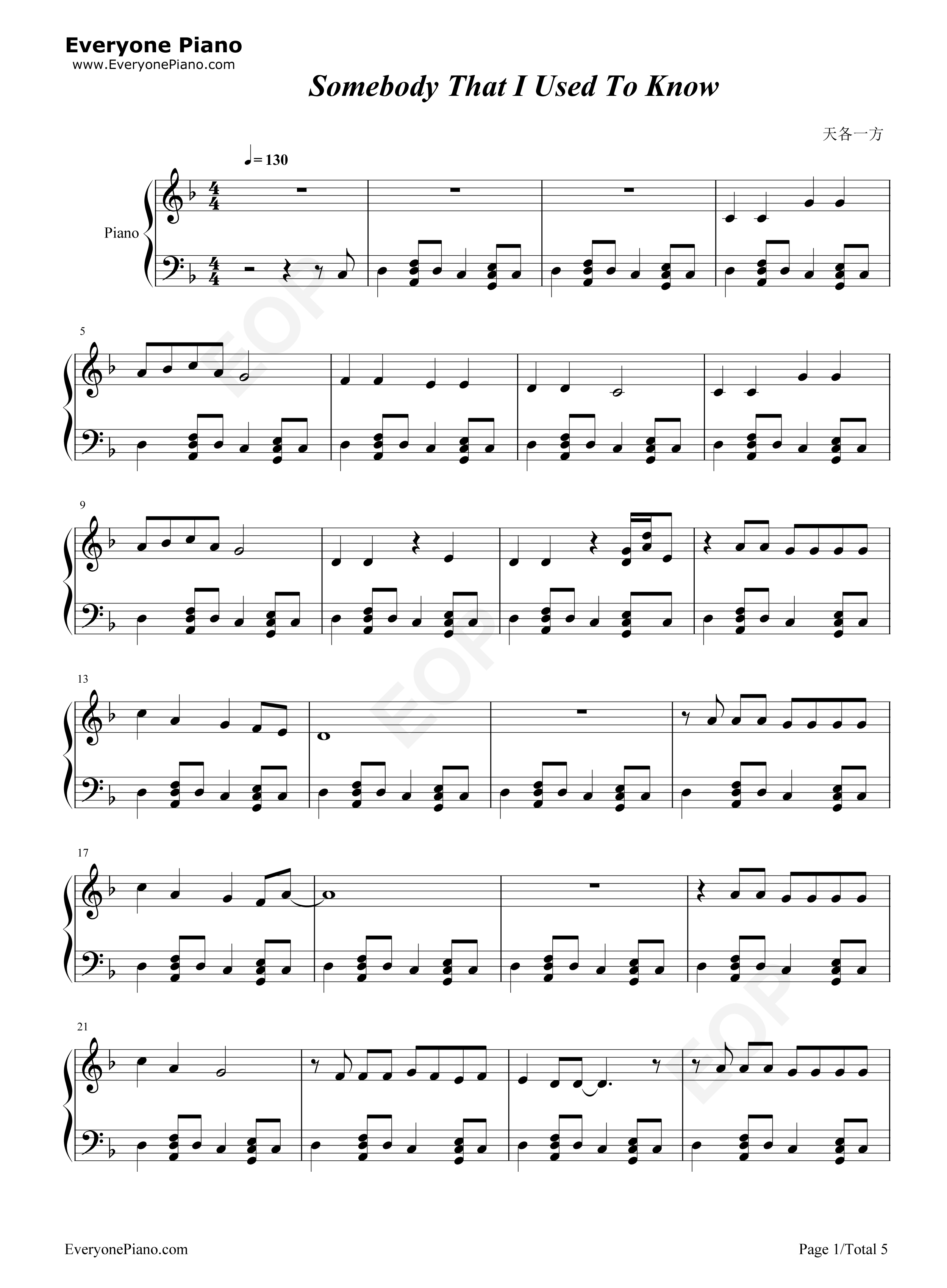 Somebody_That_I_Used_to_Know钢琴谱_Gotye_&_Kimbra