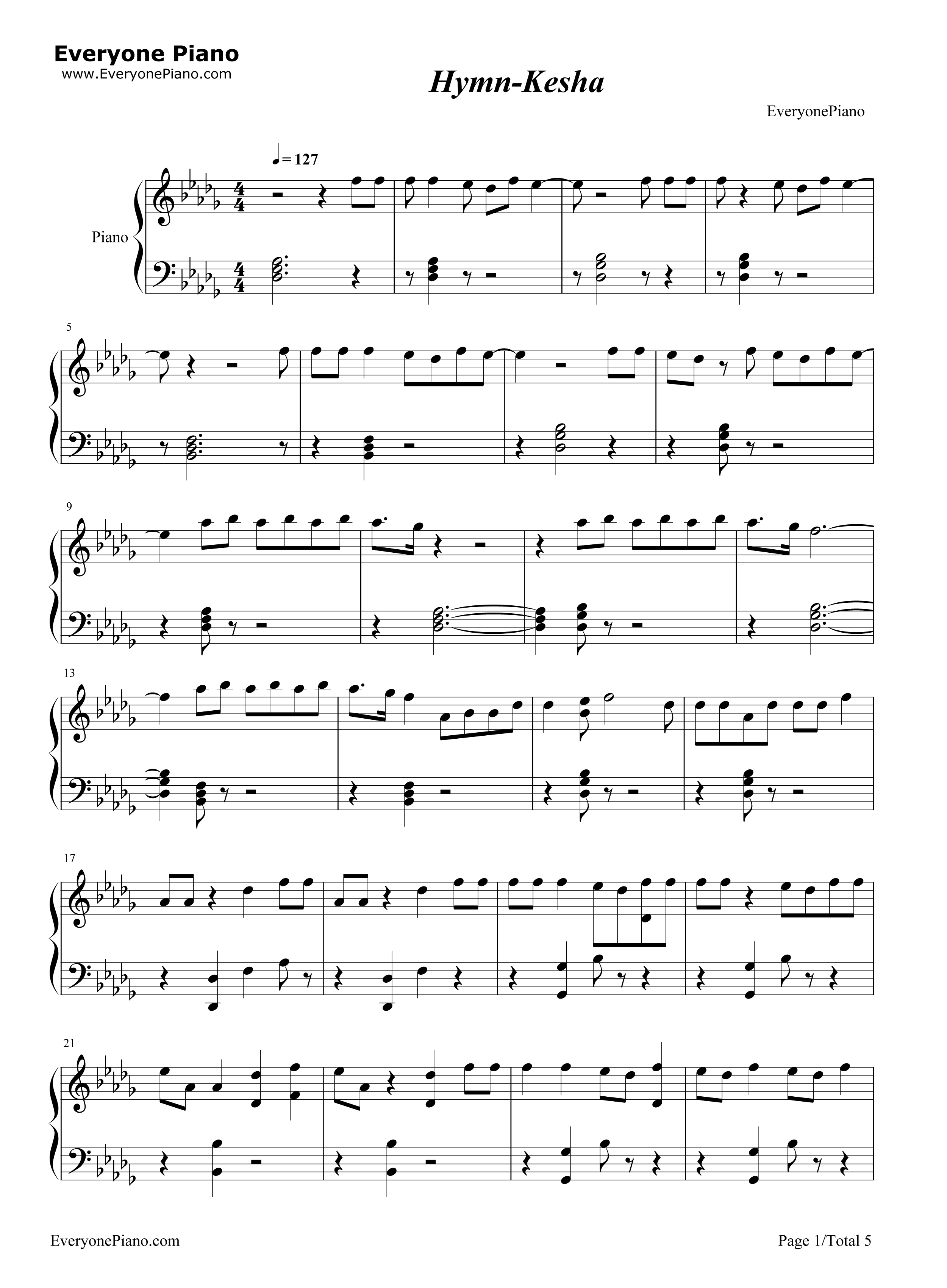 Hymn钢琴谱_Kesha