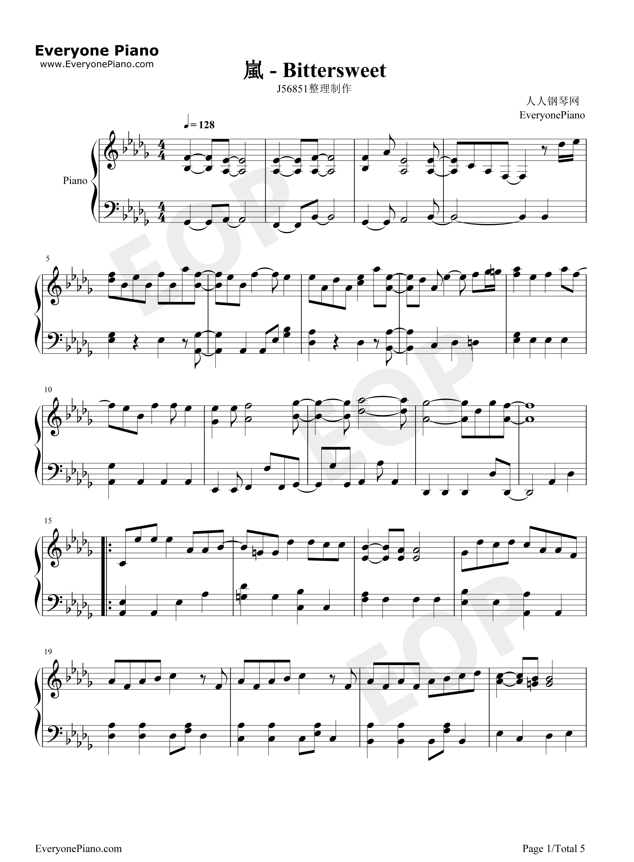 Bittersweet钢琴谱_嵐