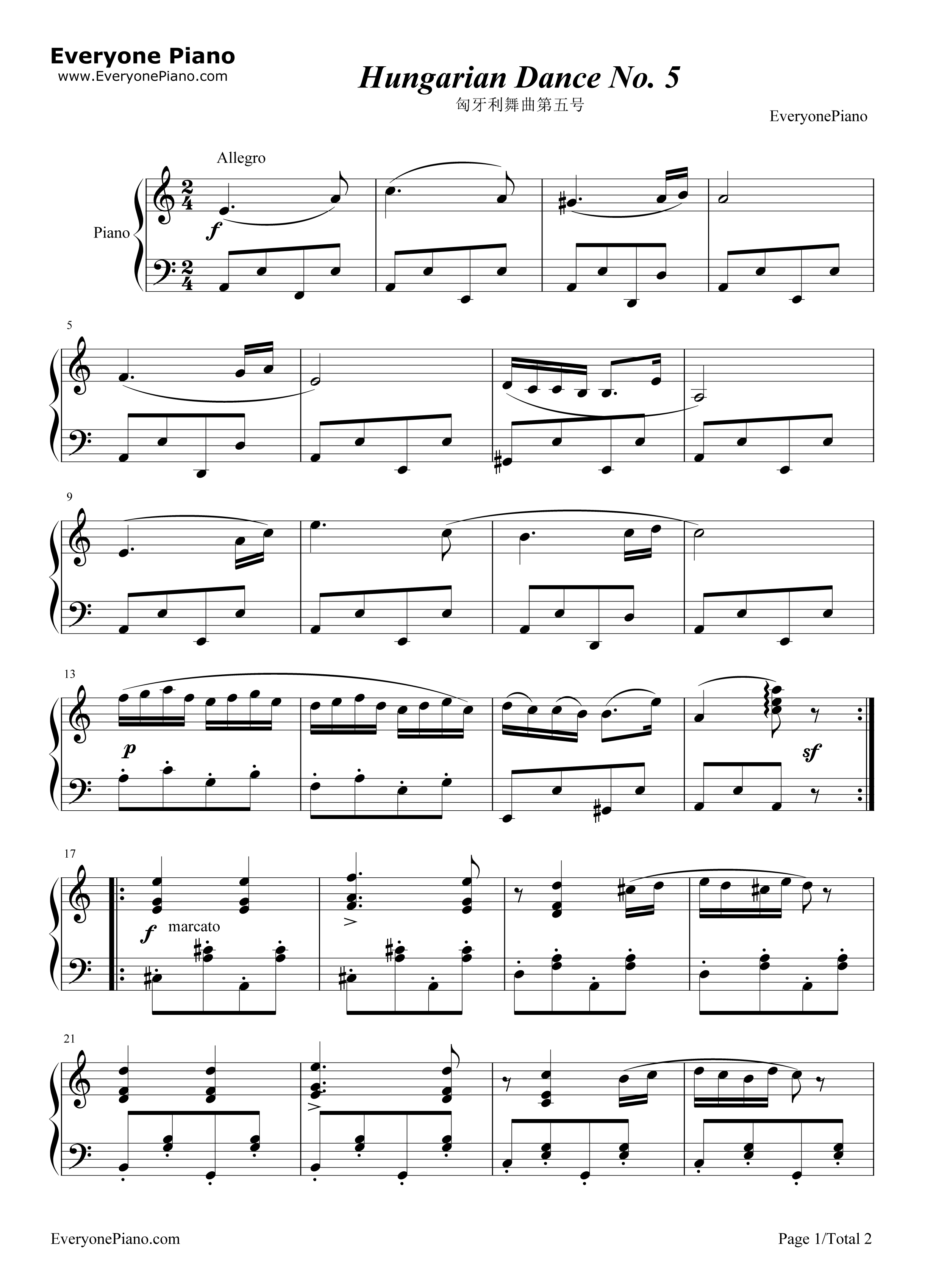 匈牙利舞曲第五号钢琴谱_约翰内斯•勃拉姆斯（Johannes_Brahms）