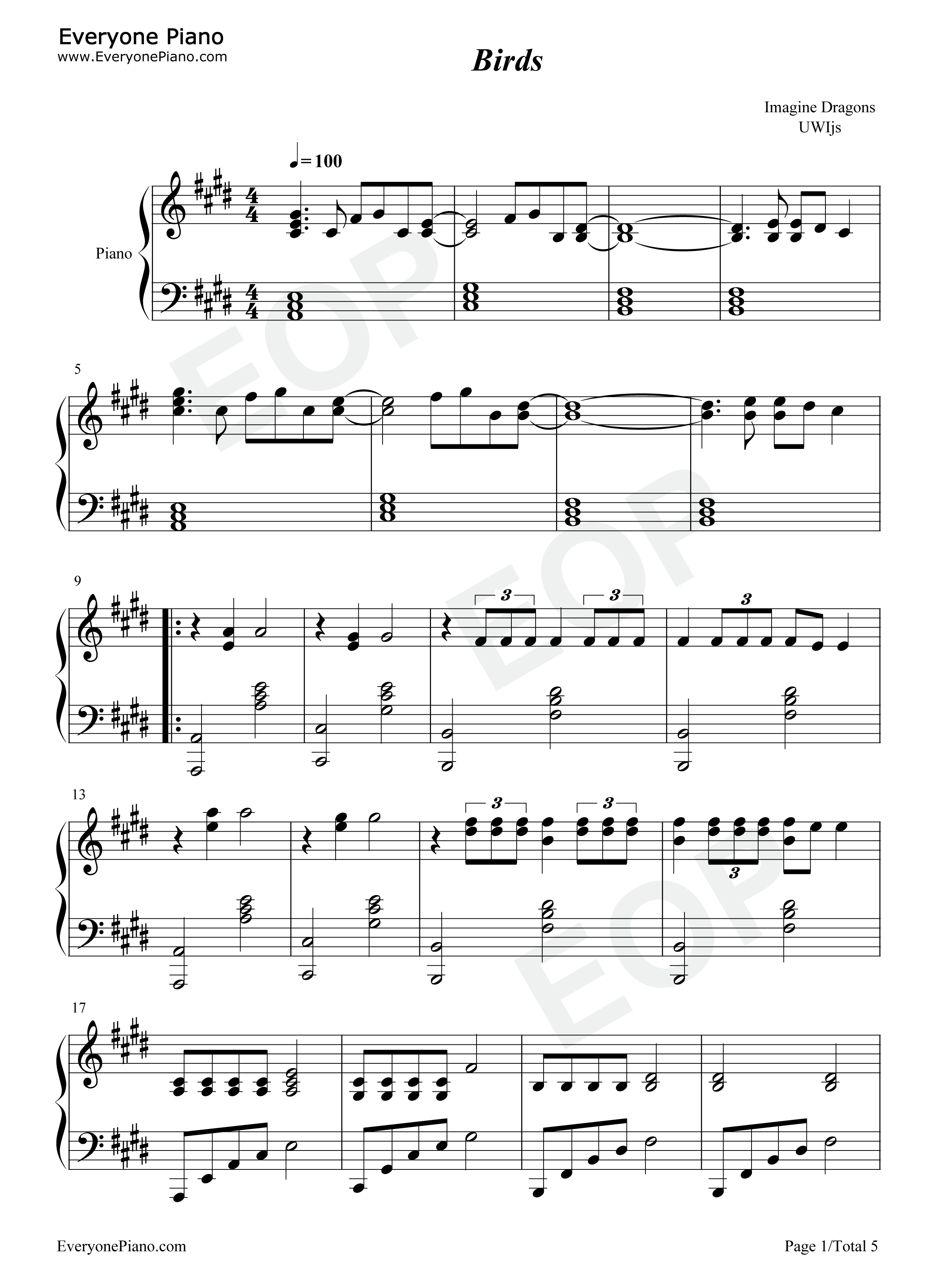 Birds钢琴谱_Imagine_Dragons_Elisa