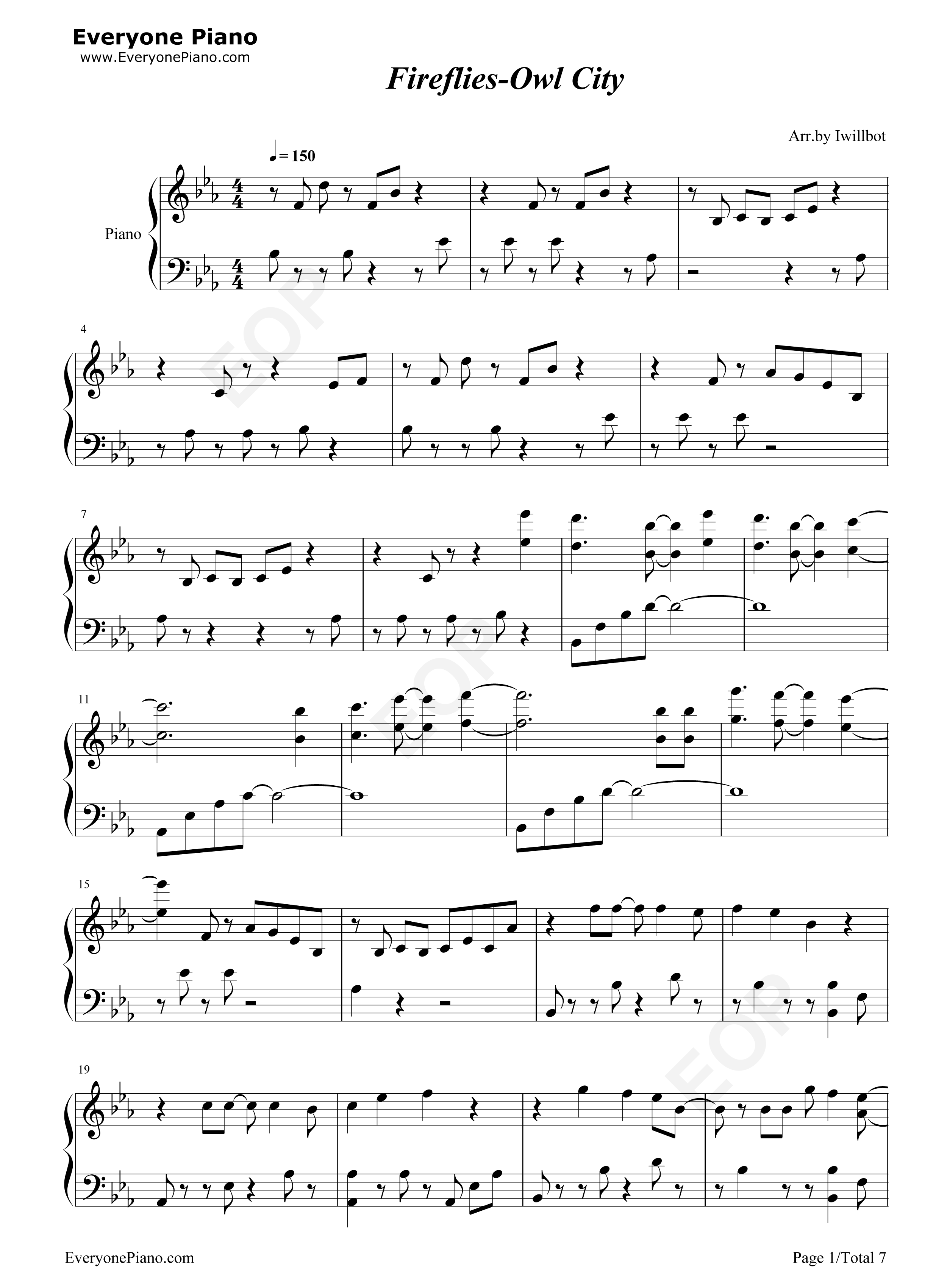 Fireflies钢琴谱_Owl_City