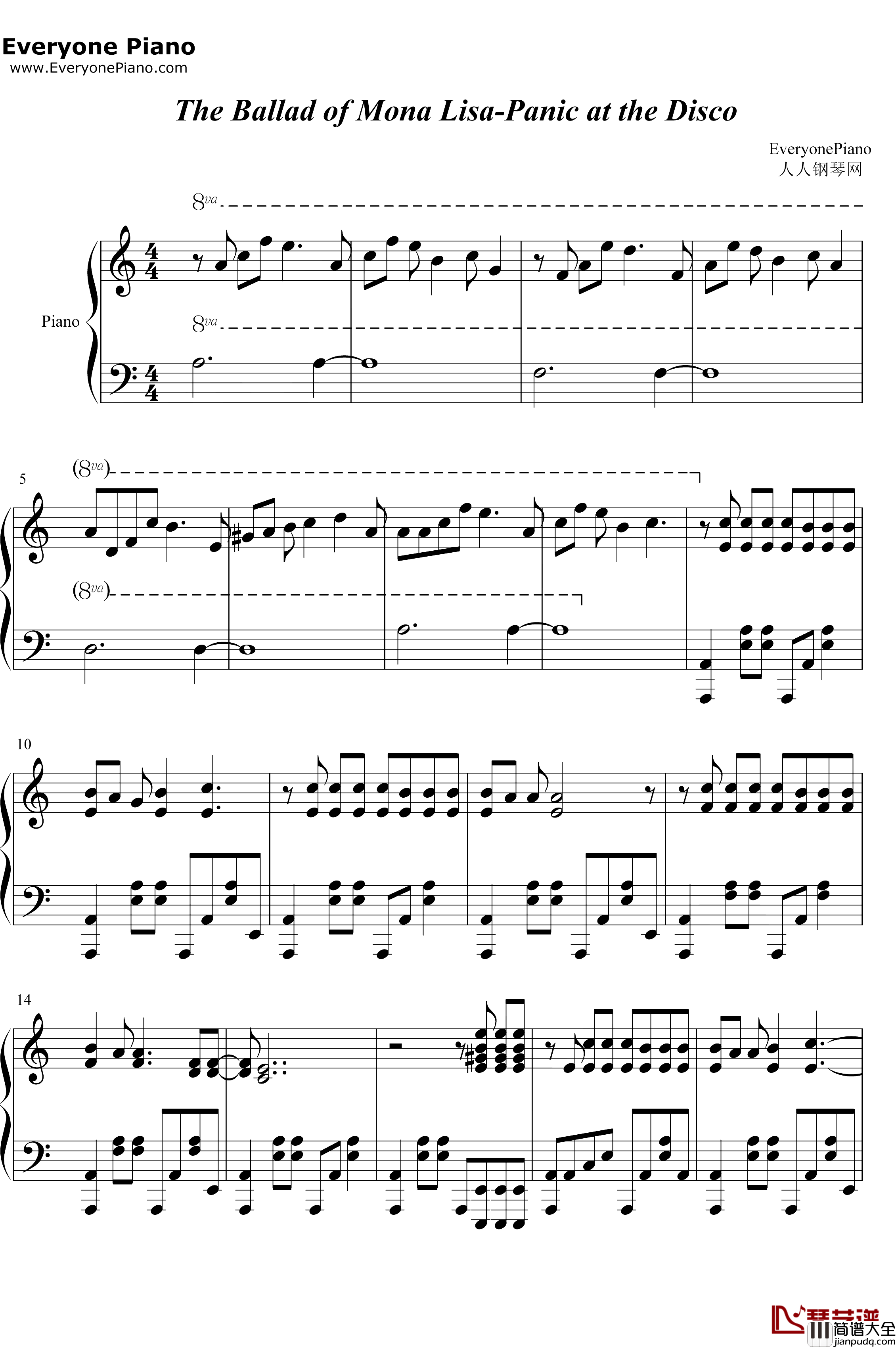 The_Ballad_of_Mona_Lisa钢琴谱_Panic!attheDisco_MonaLisa