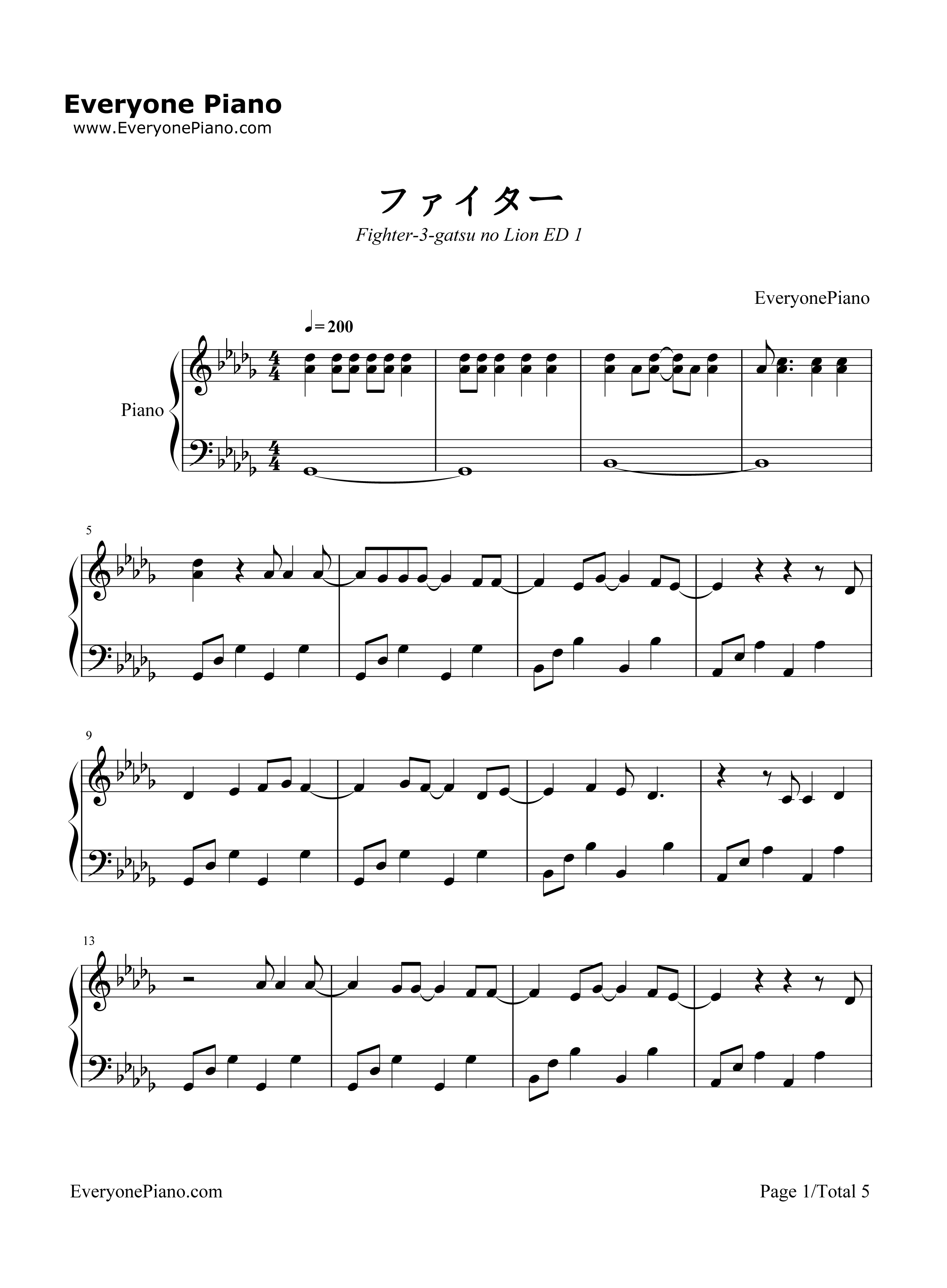 ファイター钢琴谱_BUMP_OF_CHICKEN