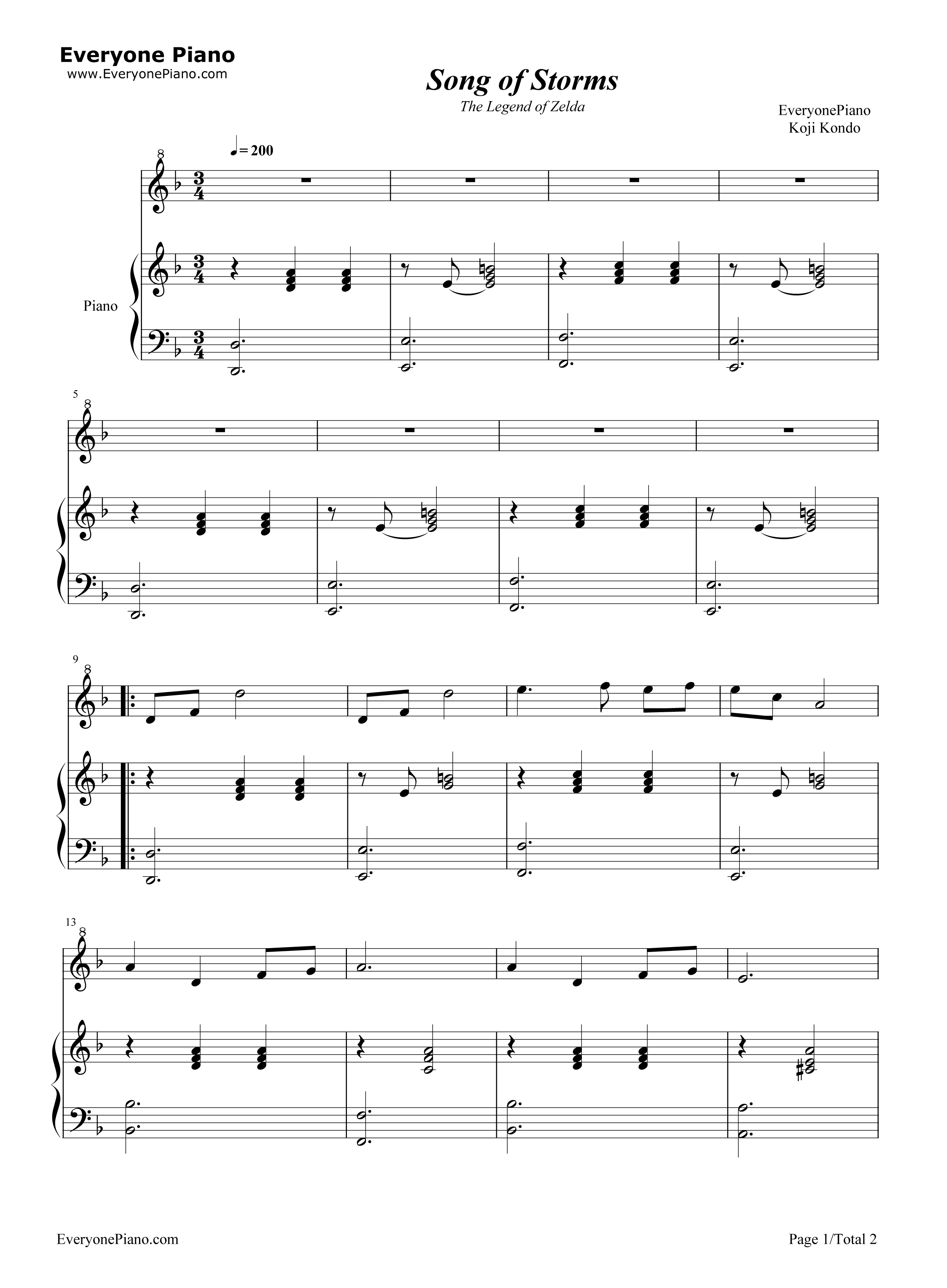 Song_of_Storms钢琴谱_近藤浩治