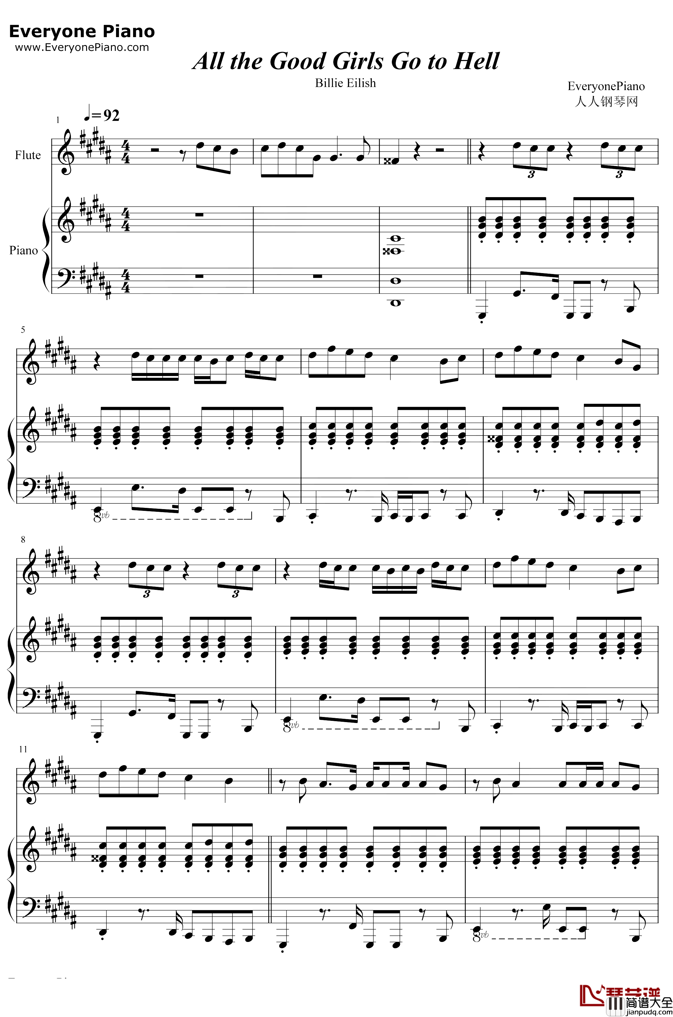 All_the_Good_Girls_Go_to_Hell钢琴谱_Billie_Eilish