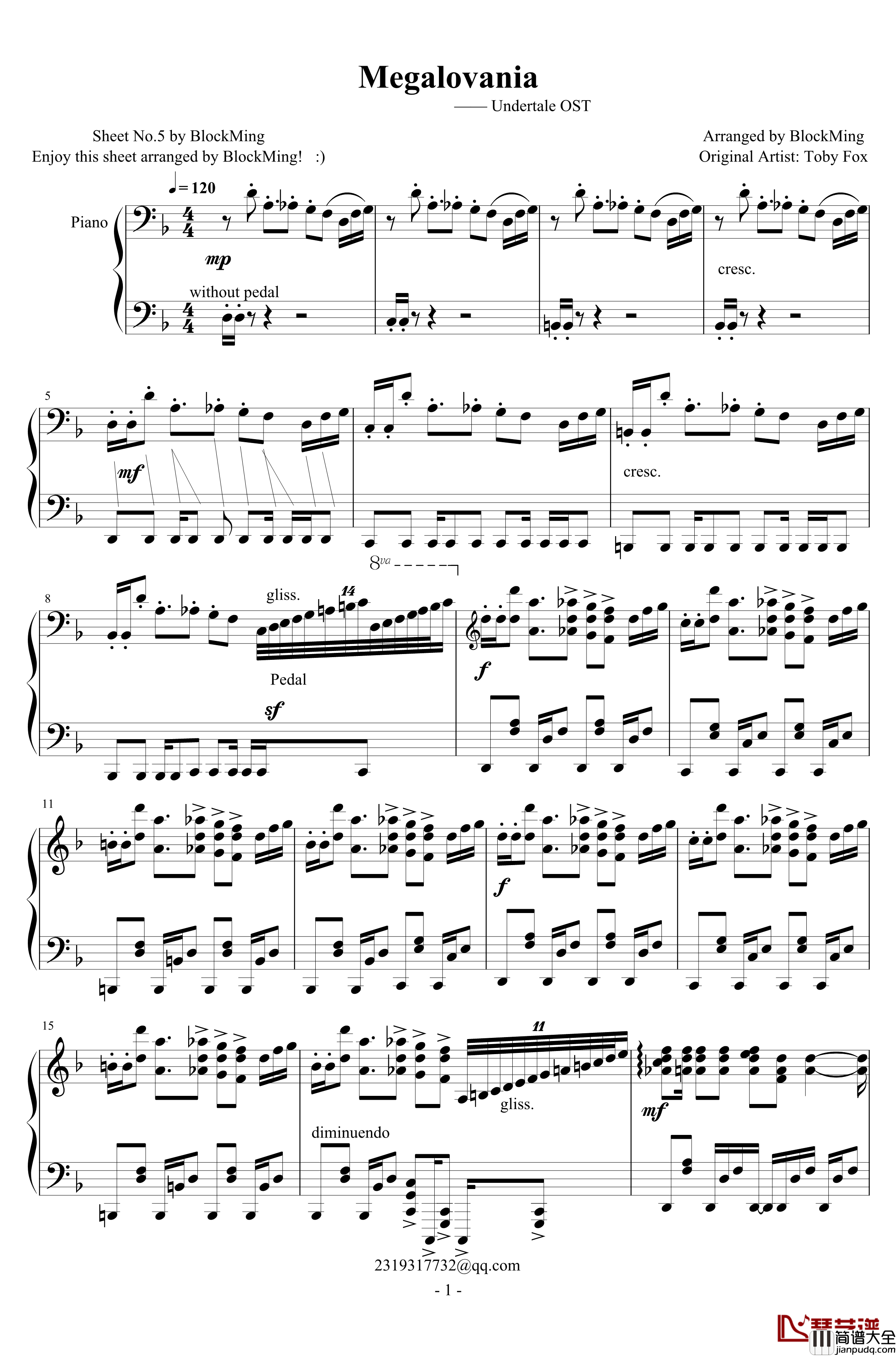 Megalovania钢琴谱_Undertale_Sans_Battle_OST_toby_fox