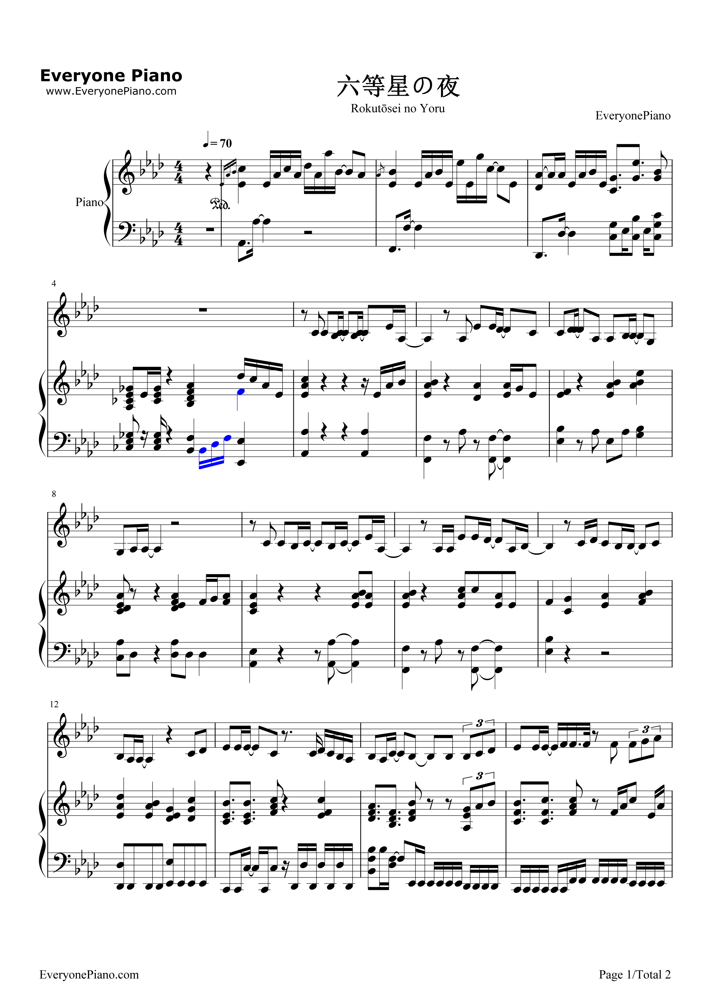 六等星の夜钢琴谱_Aimer