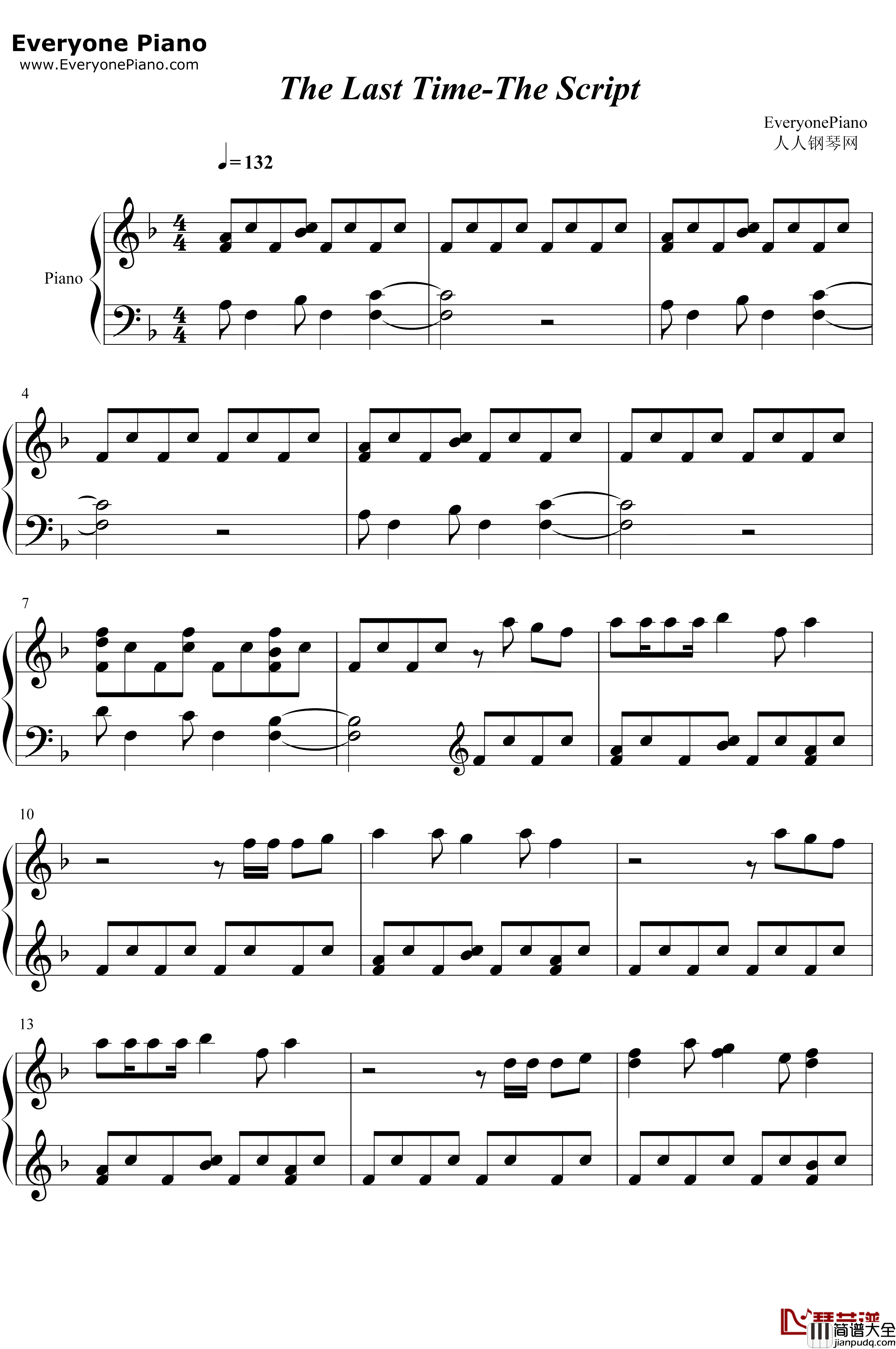 The_Last_Time钢琴谱_TheScript