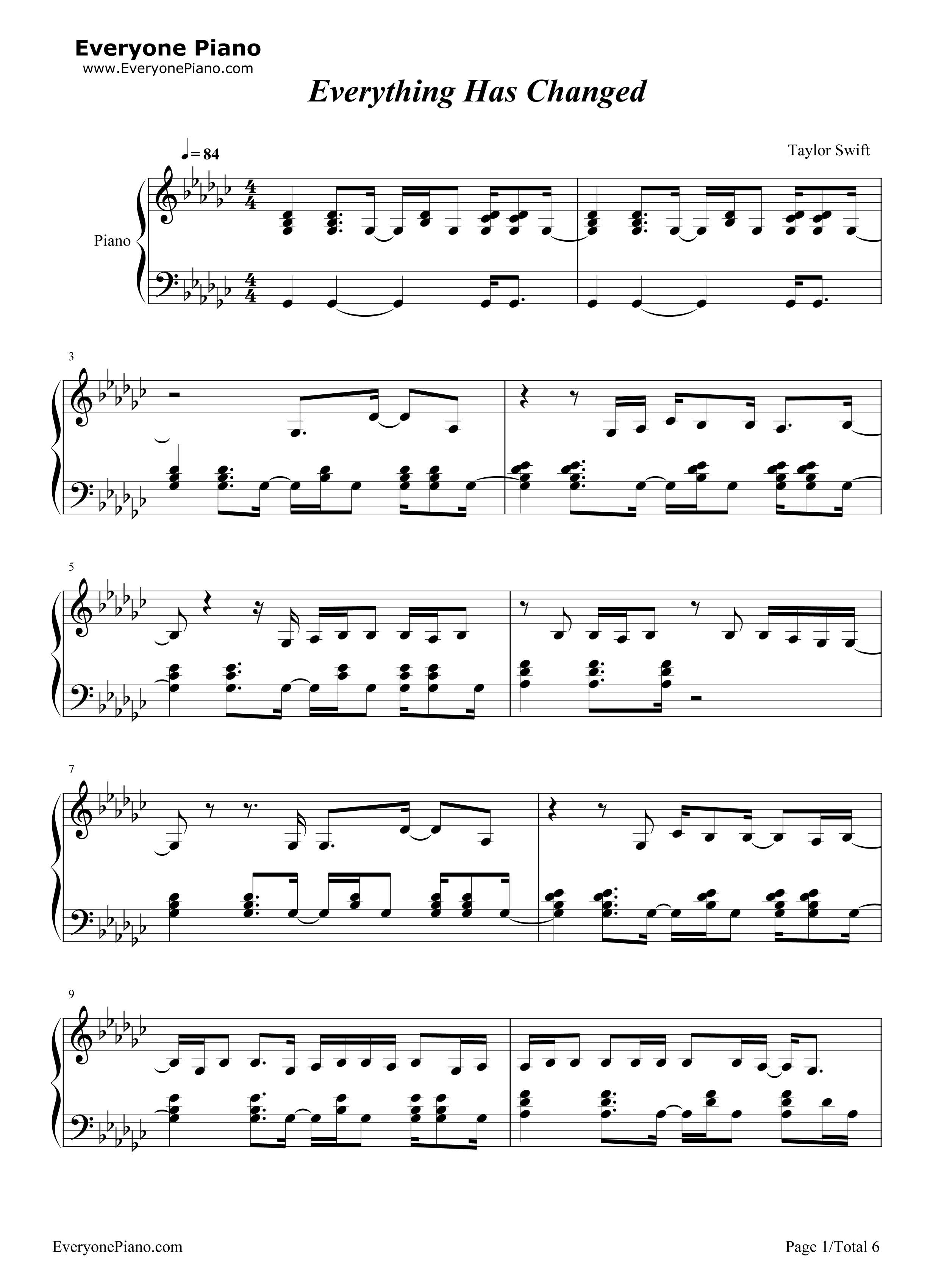 Everything_Has_Changed钢琴谱_Taylor_Swift