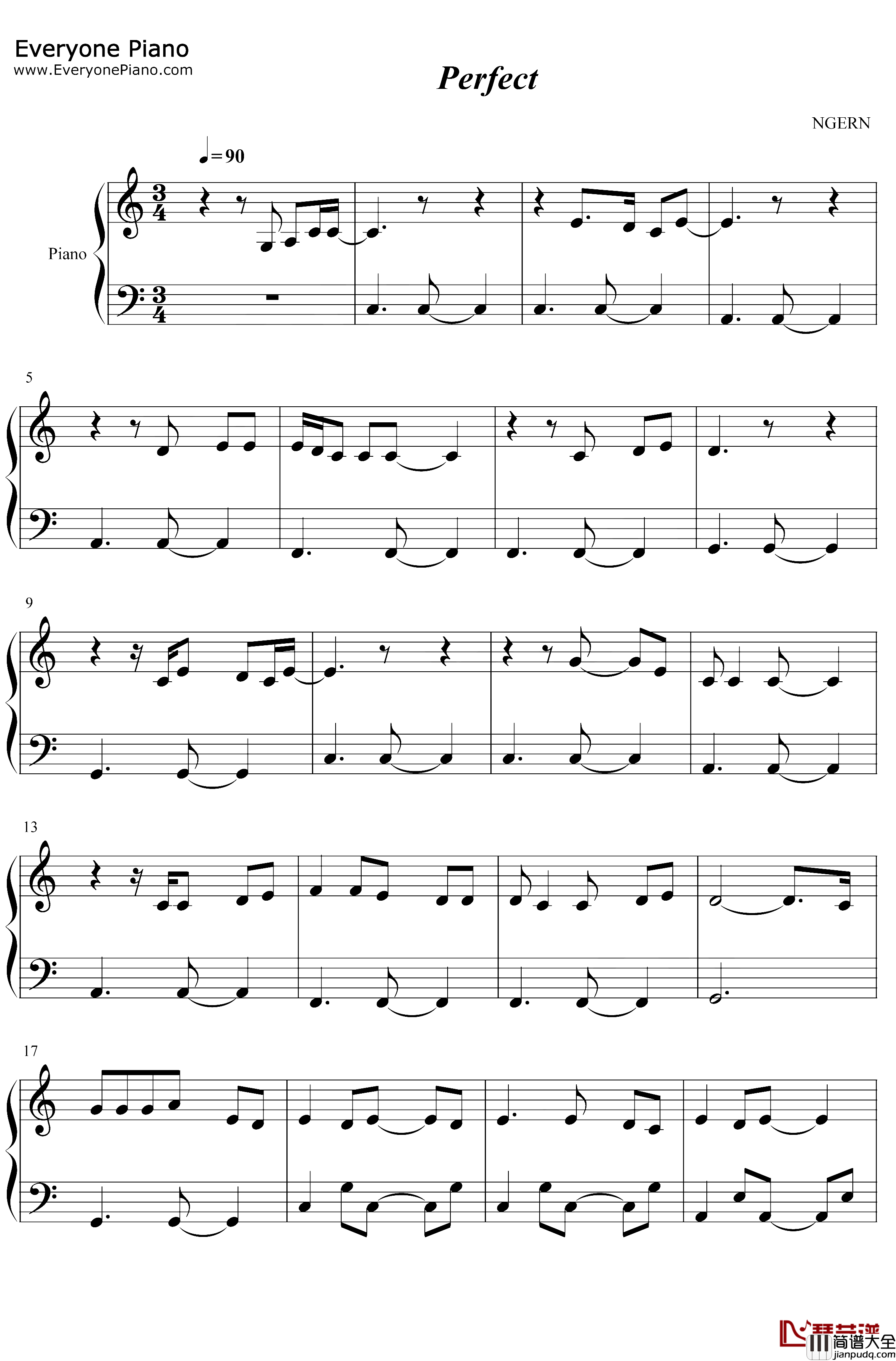 Perfect钢琴谱_EdSheeran_C调简单版