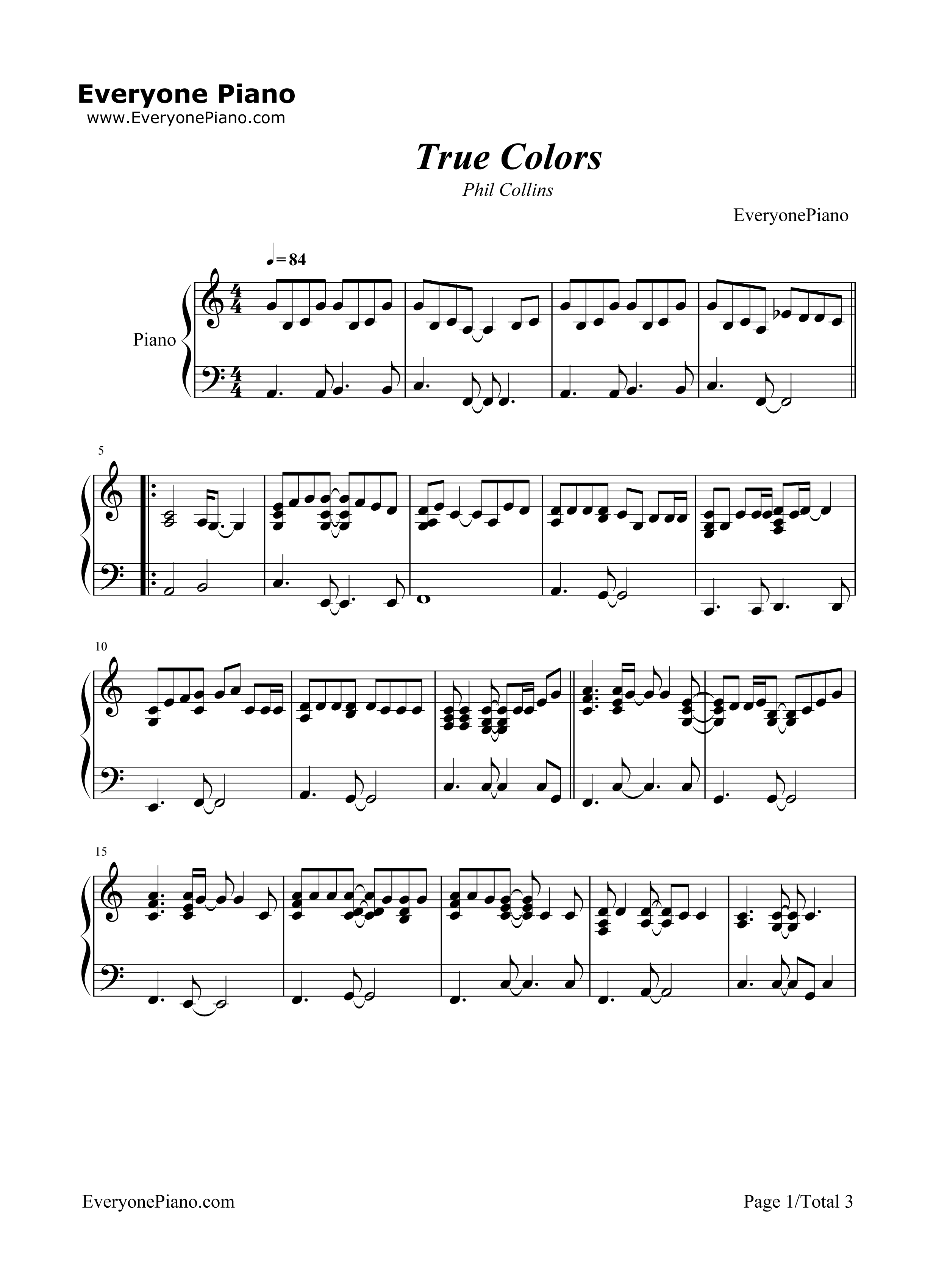 True_Colors钢琴谱_Phil_Collins