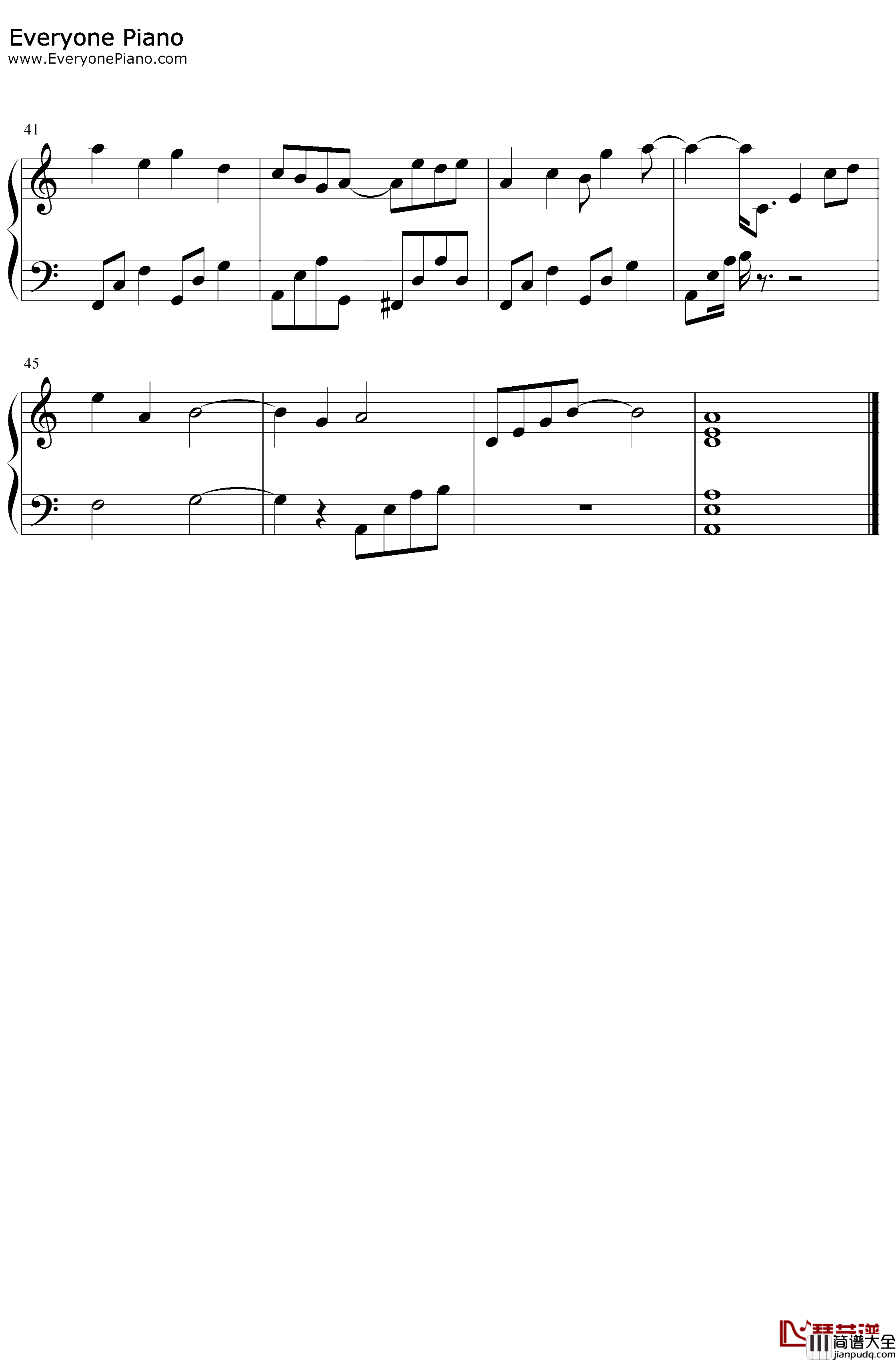 与归钢琴谱_南风ZJN_C调简单版_魔道祖师同人曲