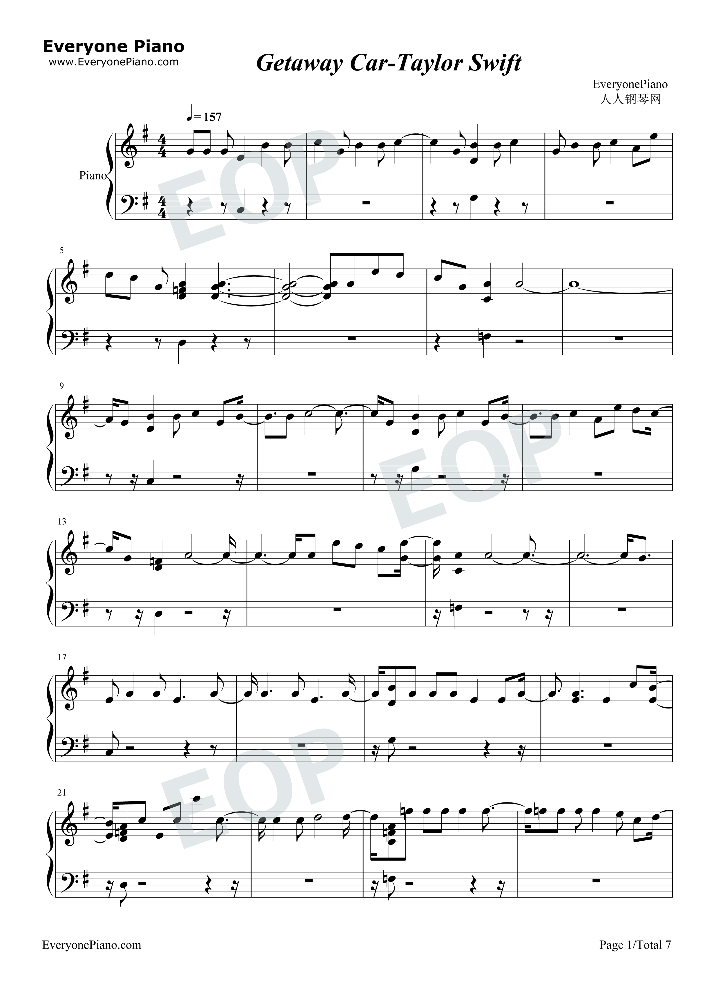 Getaway_Car钢琴谱_Taylor_Swift
