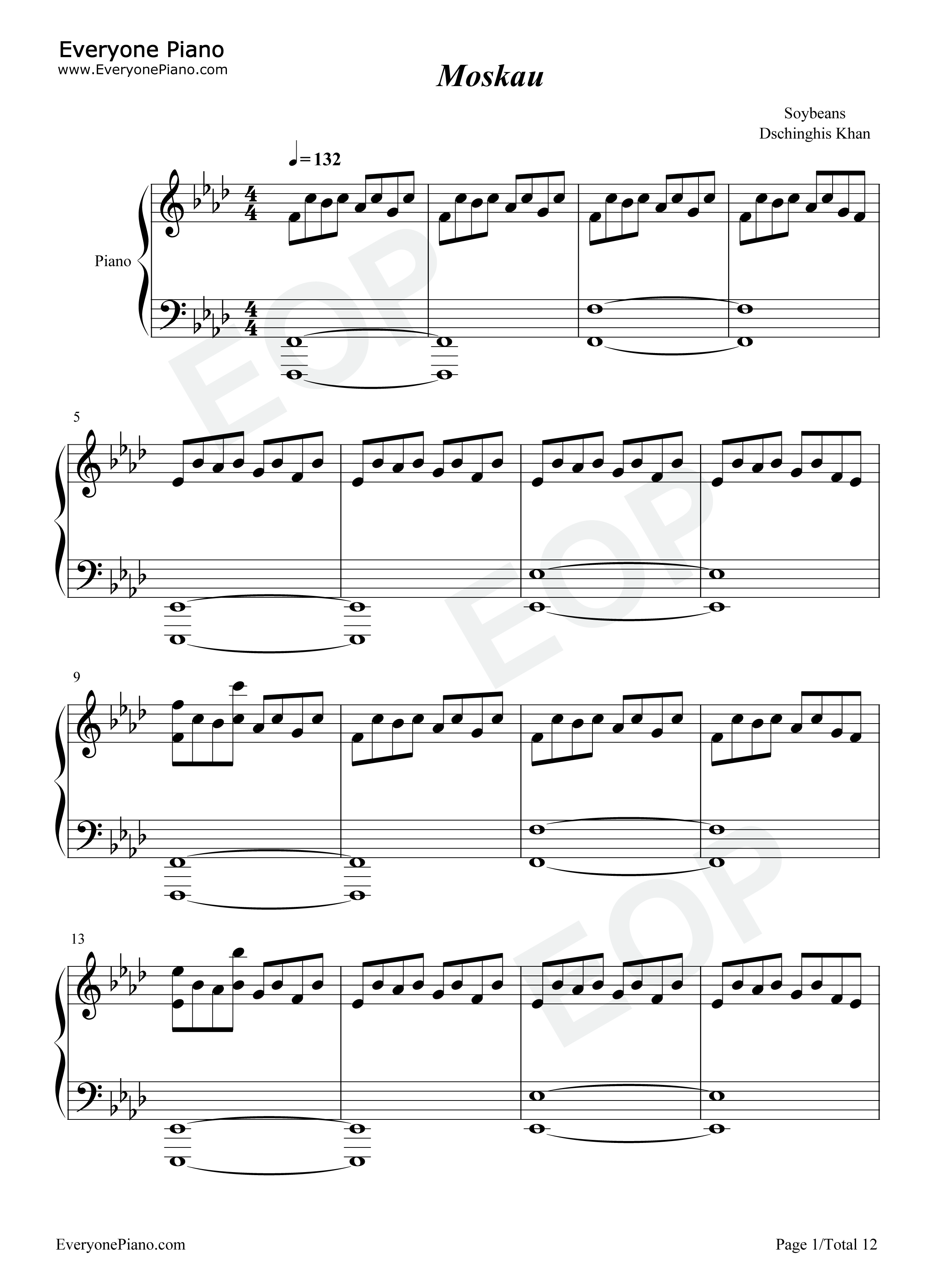 Moskau钢琴谱_Dschinghis_Khan