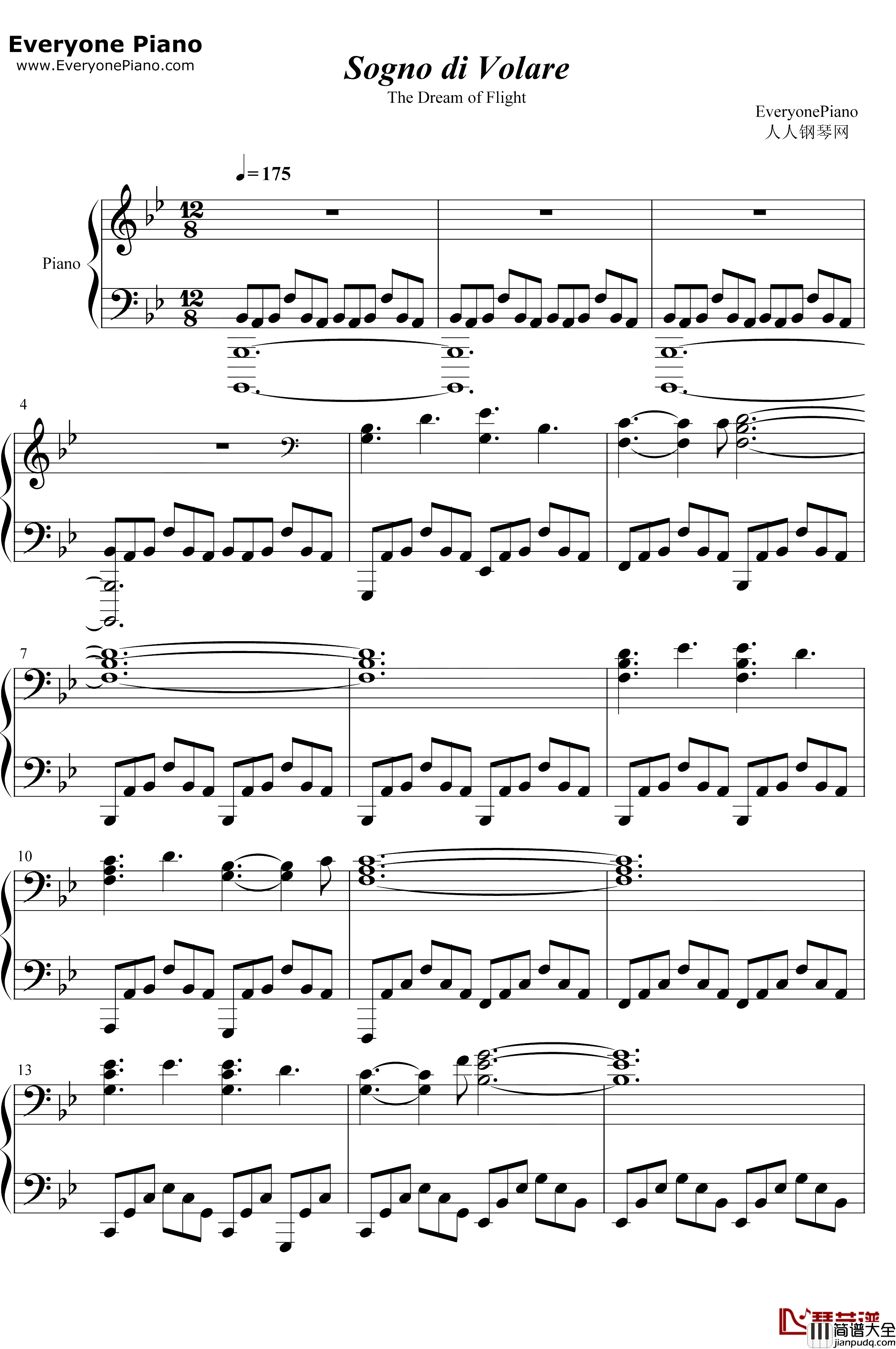 Sogno_di_Volare钢琴谱_ChristopherTin_文明6主题曲
