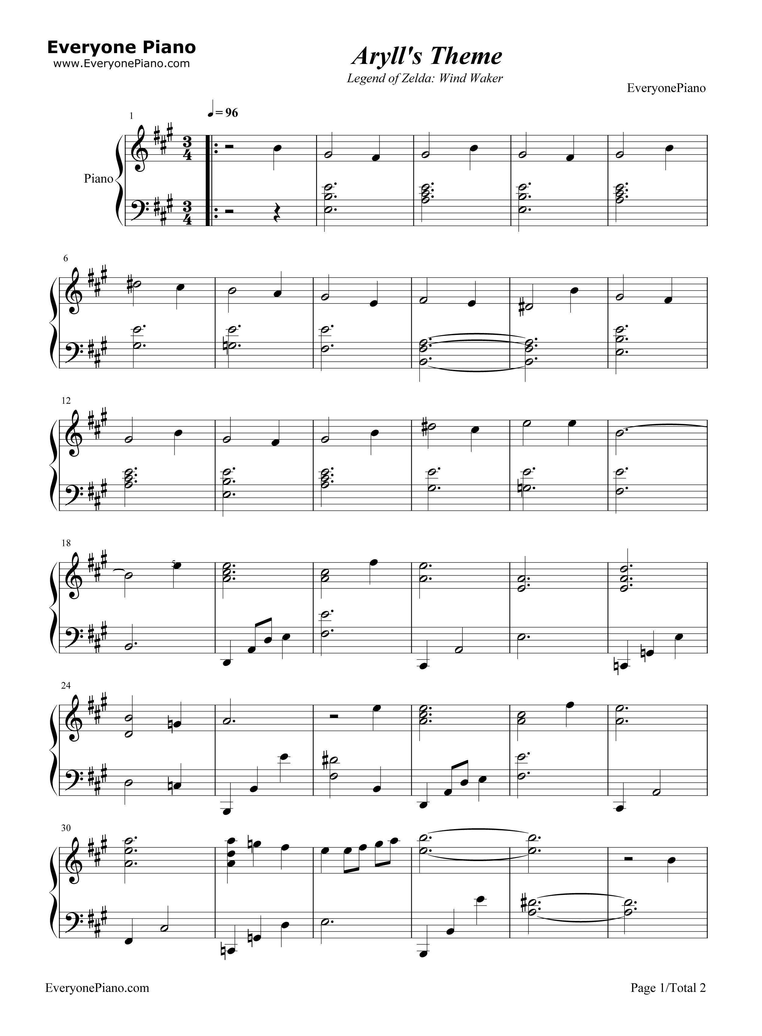 Aryll's_Theme钢琴谱_近藤浩治