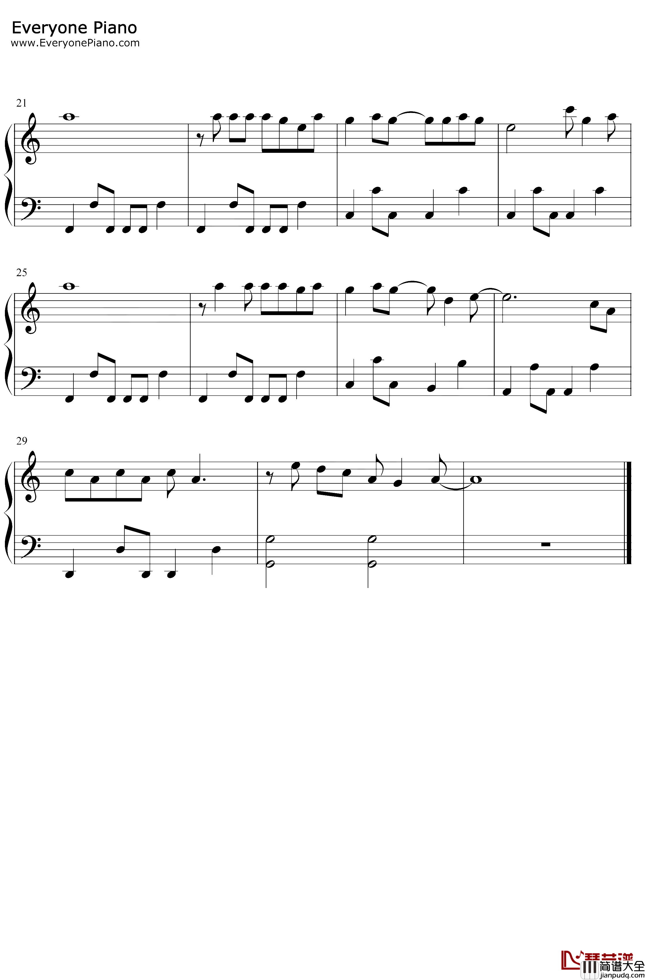 作曲家钢琴谱_李荣浩_C调简单版