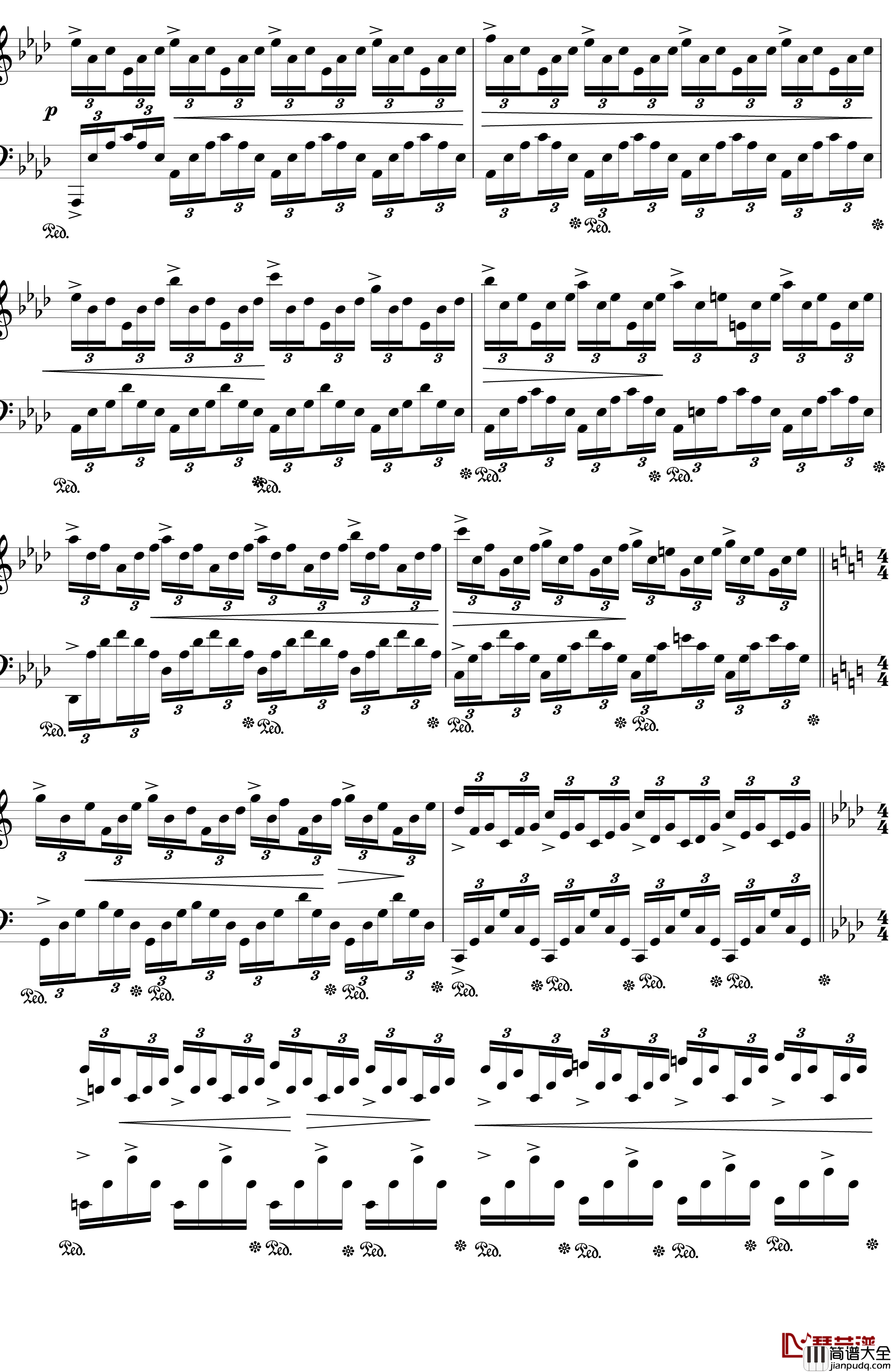 肖邦练习曲OP25NO1钢琴谱_竖琴_肖邦_chopin
