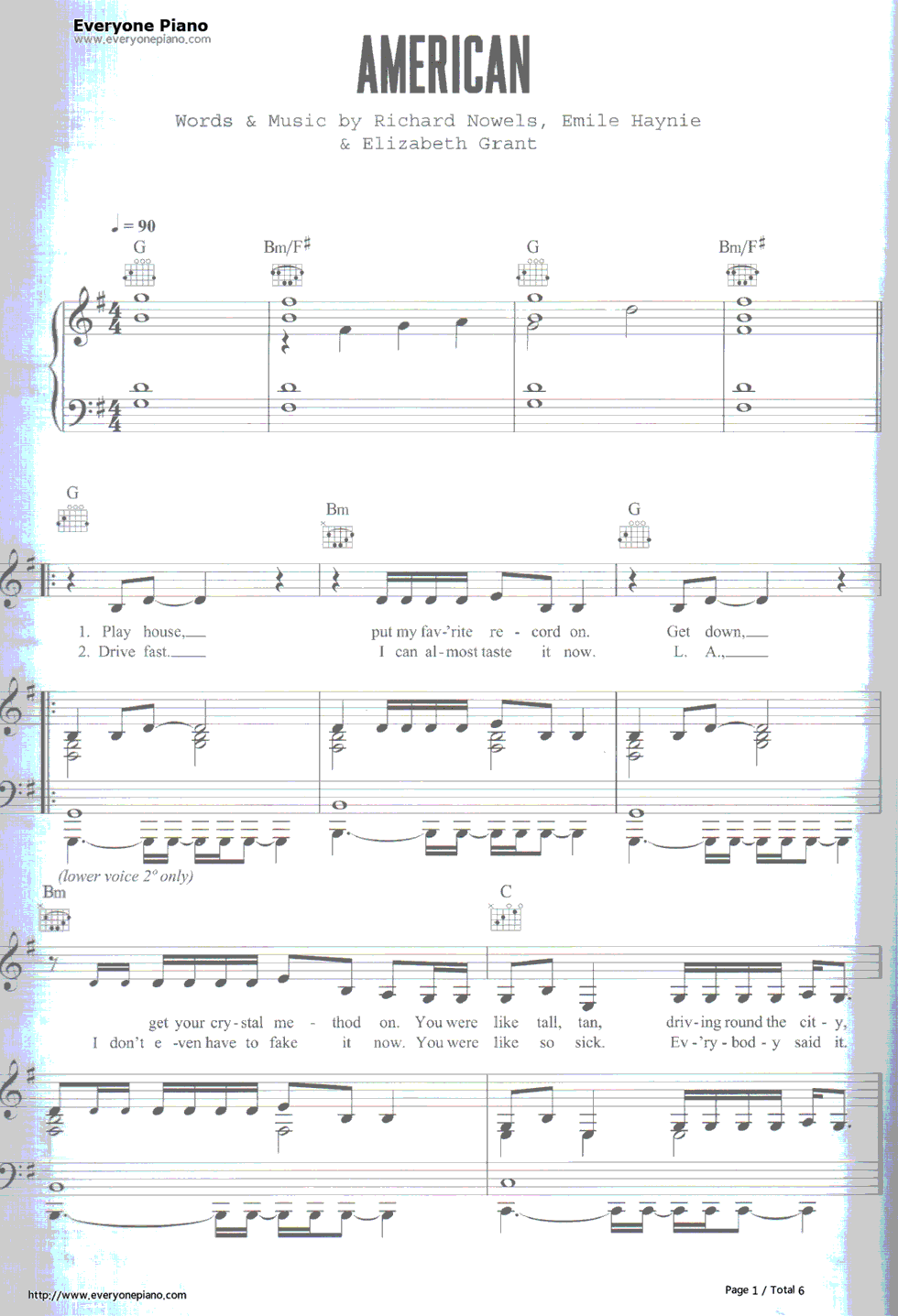 American钢琴谱_Lana_Del_Rey