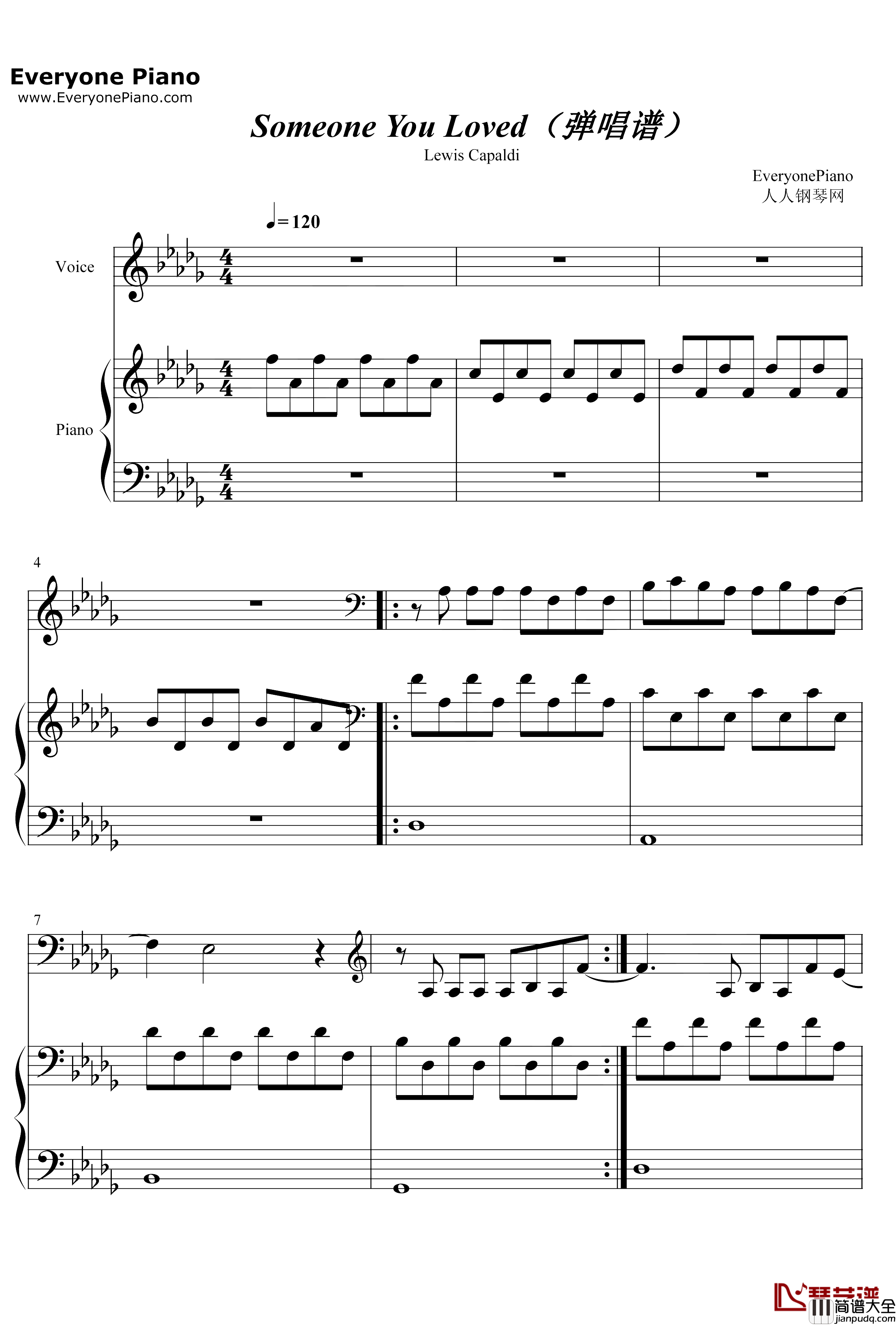 Someone_You_Loved钢琴谱_Lewis_Capaldi_弹唱谱