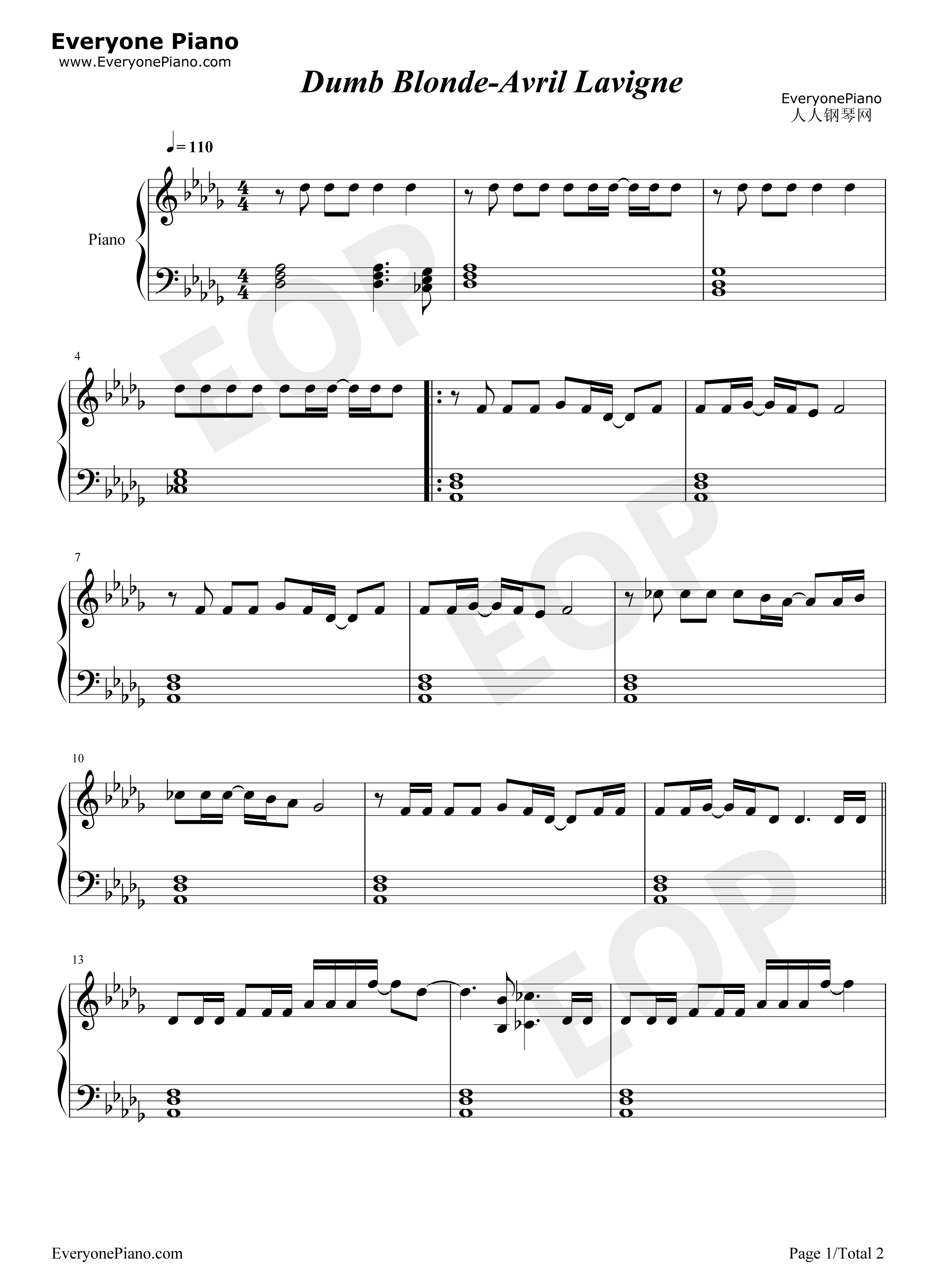 Dumb_Blonde钢琴谱_Avril_Lavigne