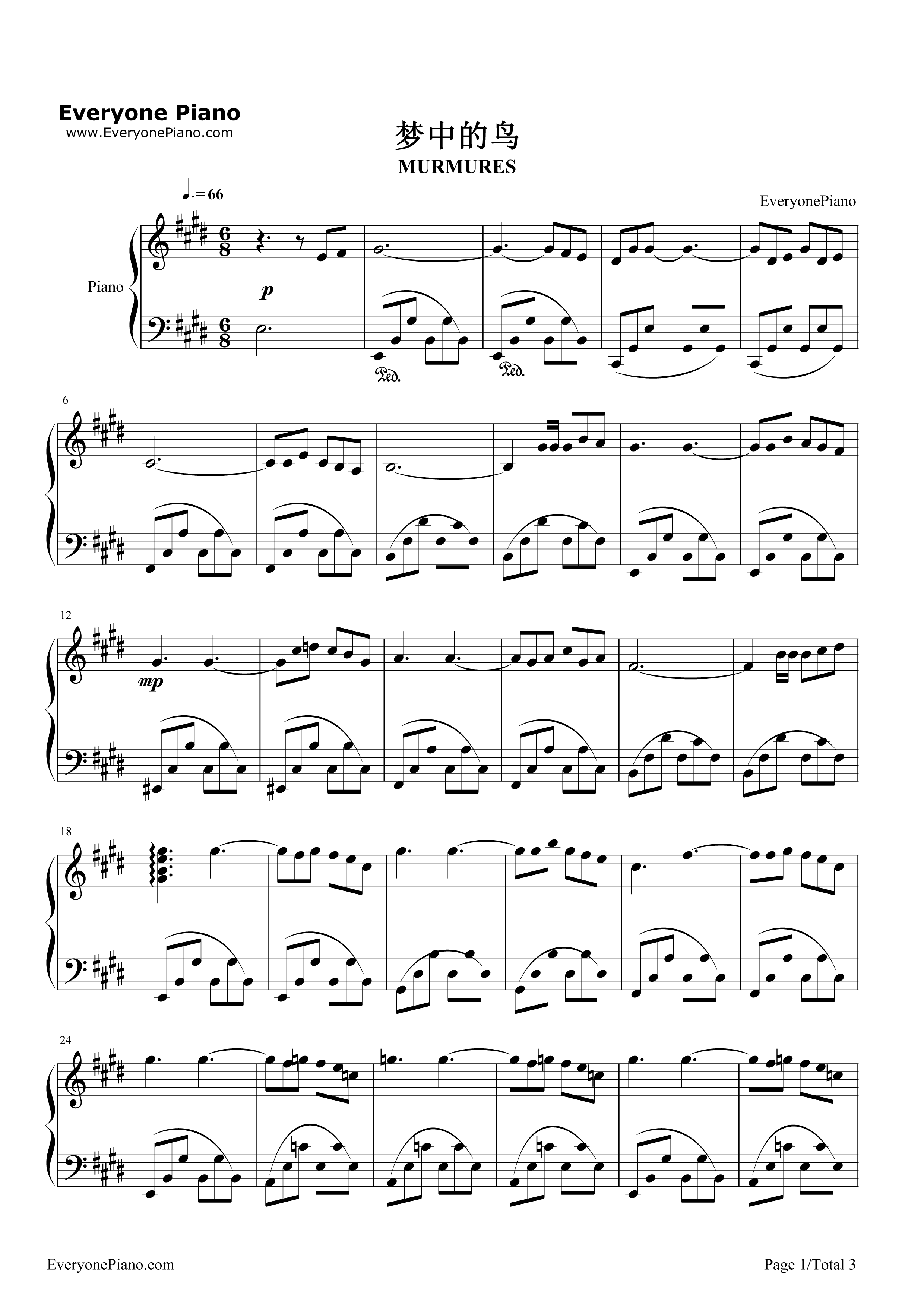 梦中的鸟钢琴谱_理查德·克莱德曼__Richard_Clayderman