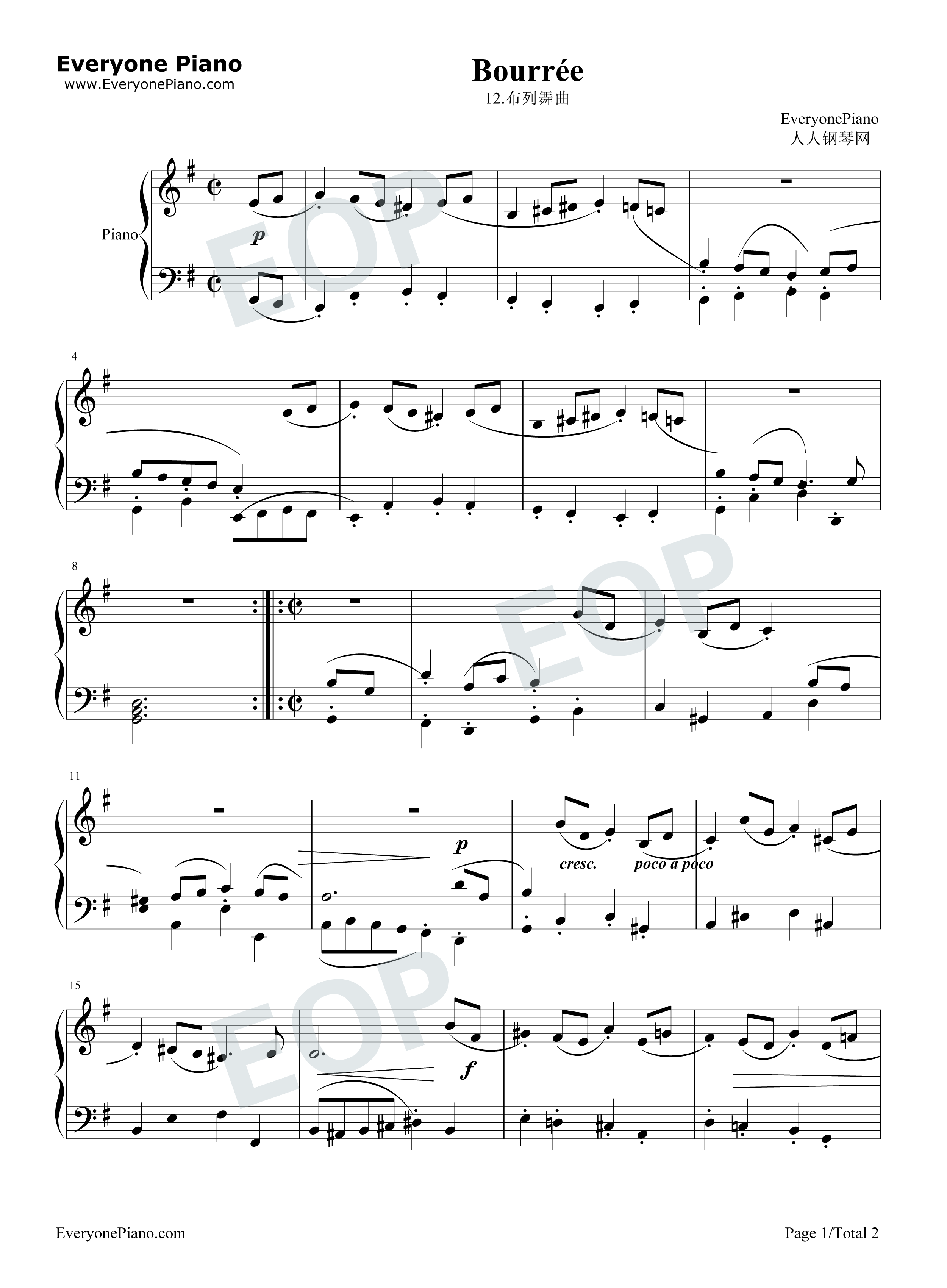 布列舞曲_12钢琴谱_巴赫