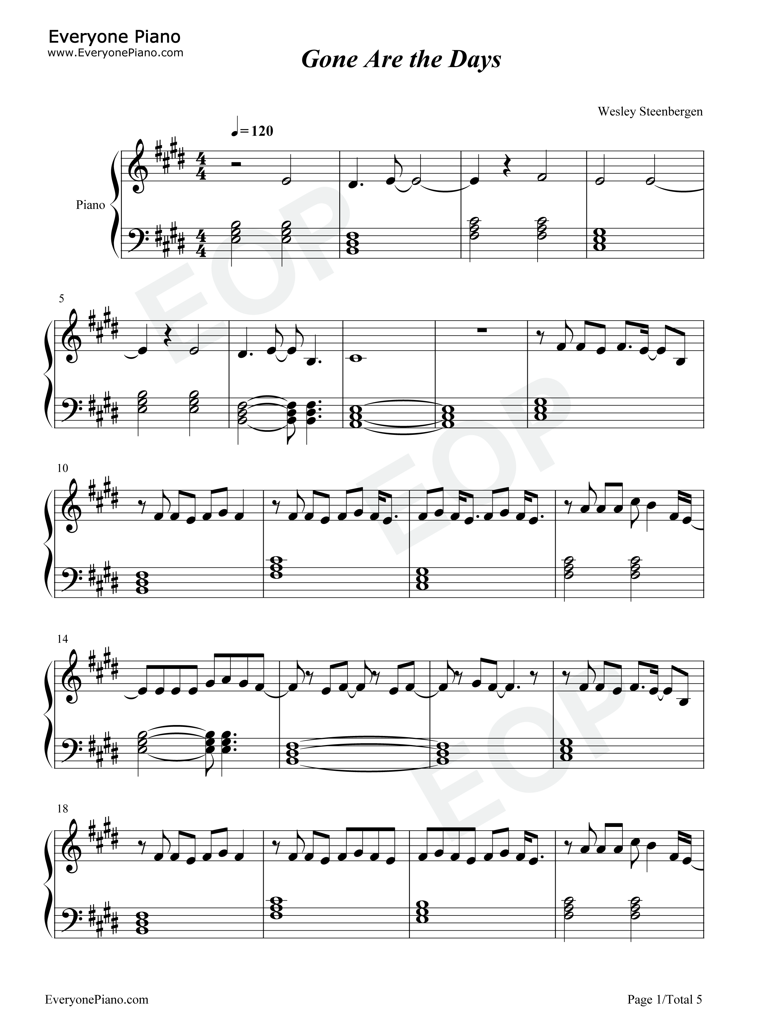 Gone_Are_the_Days钢琴谱_Kygo_James_Gillespie