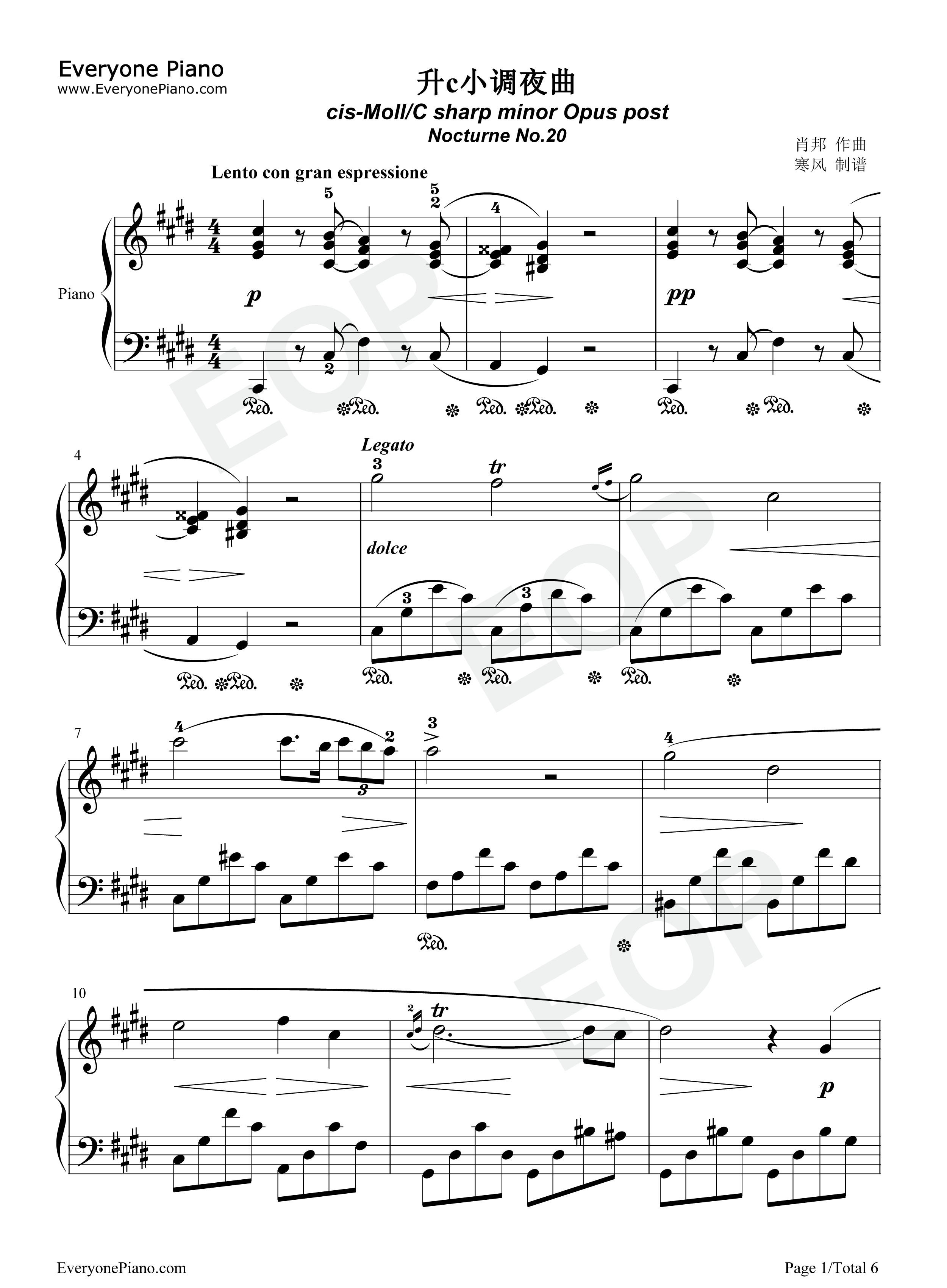 升C小调夜曲钢琴谱_肖邦__Chopin
