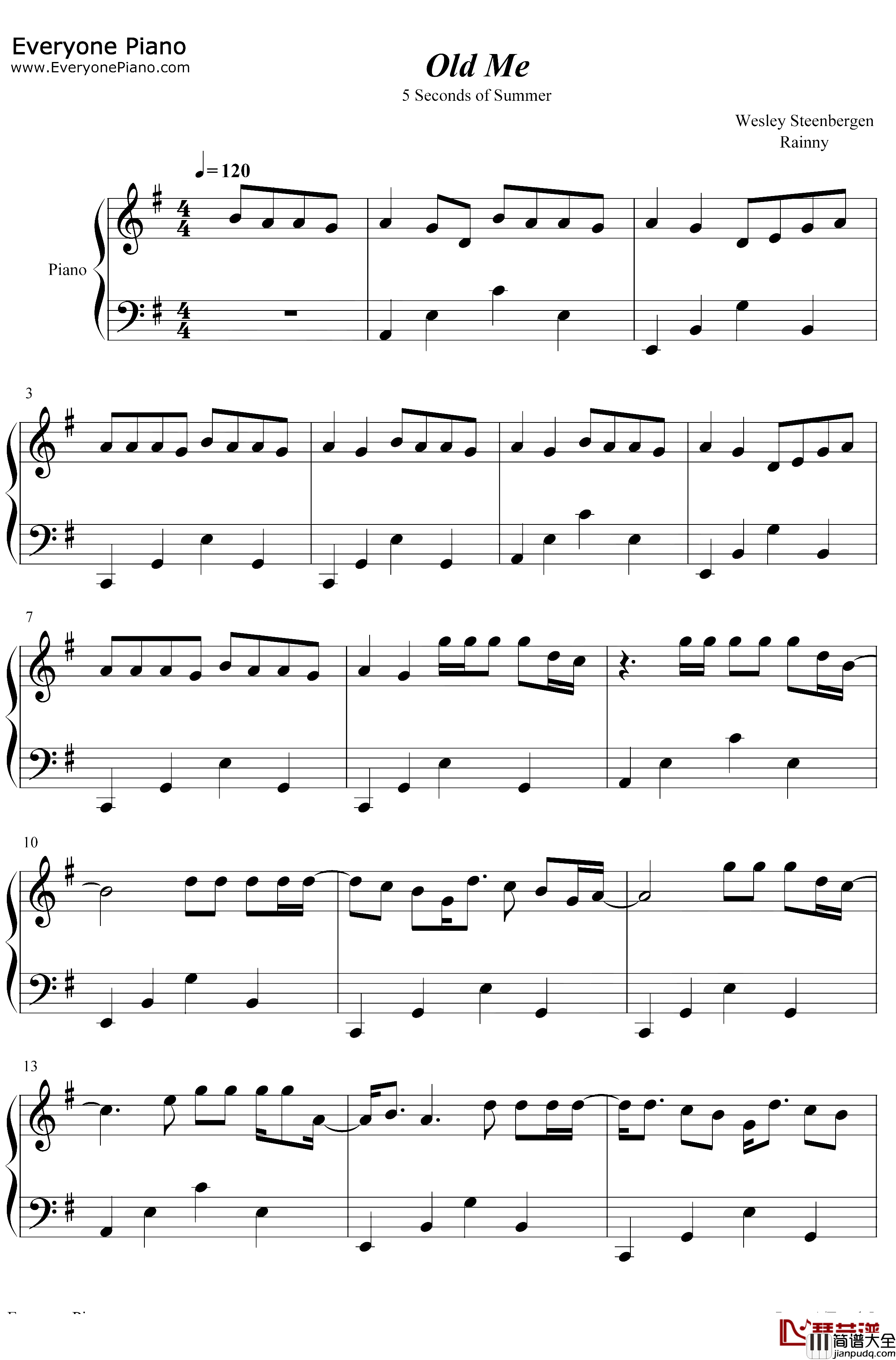 Old_Me钢琴谱_5_Seconds_of_Summer