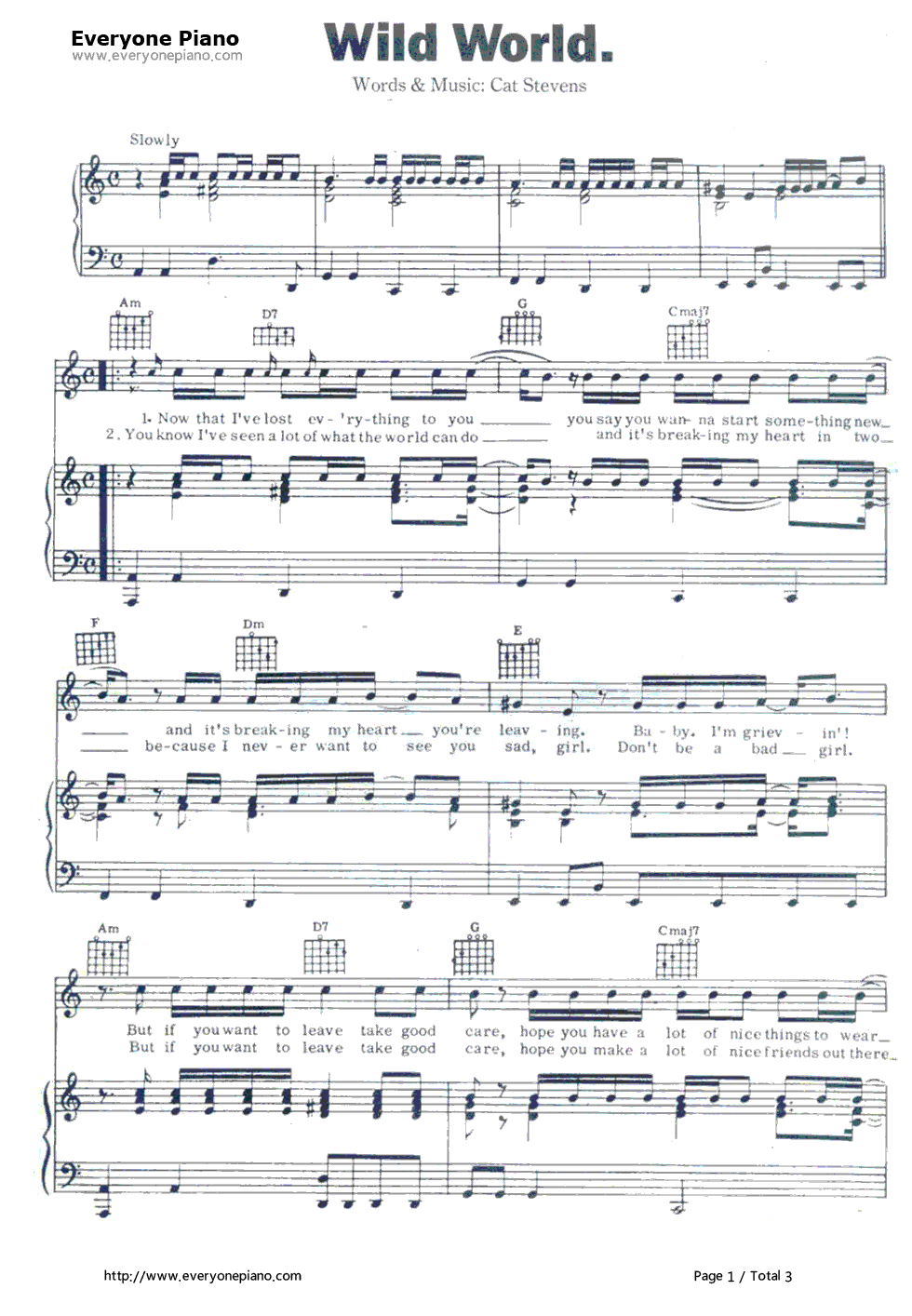 Wild_World钢琴谱_Cat_Stevens