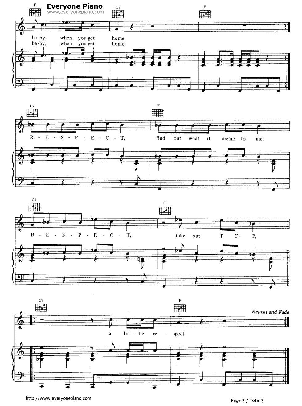 Respect钢琴谱_Aretha_Franklin