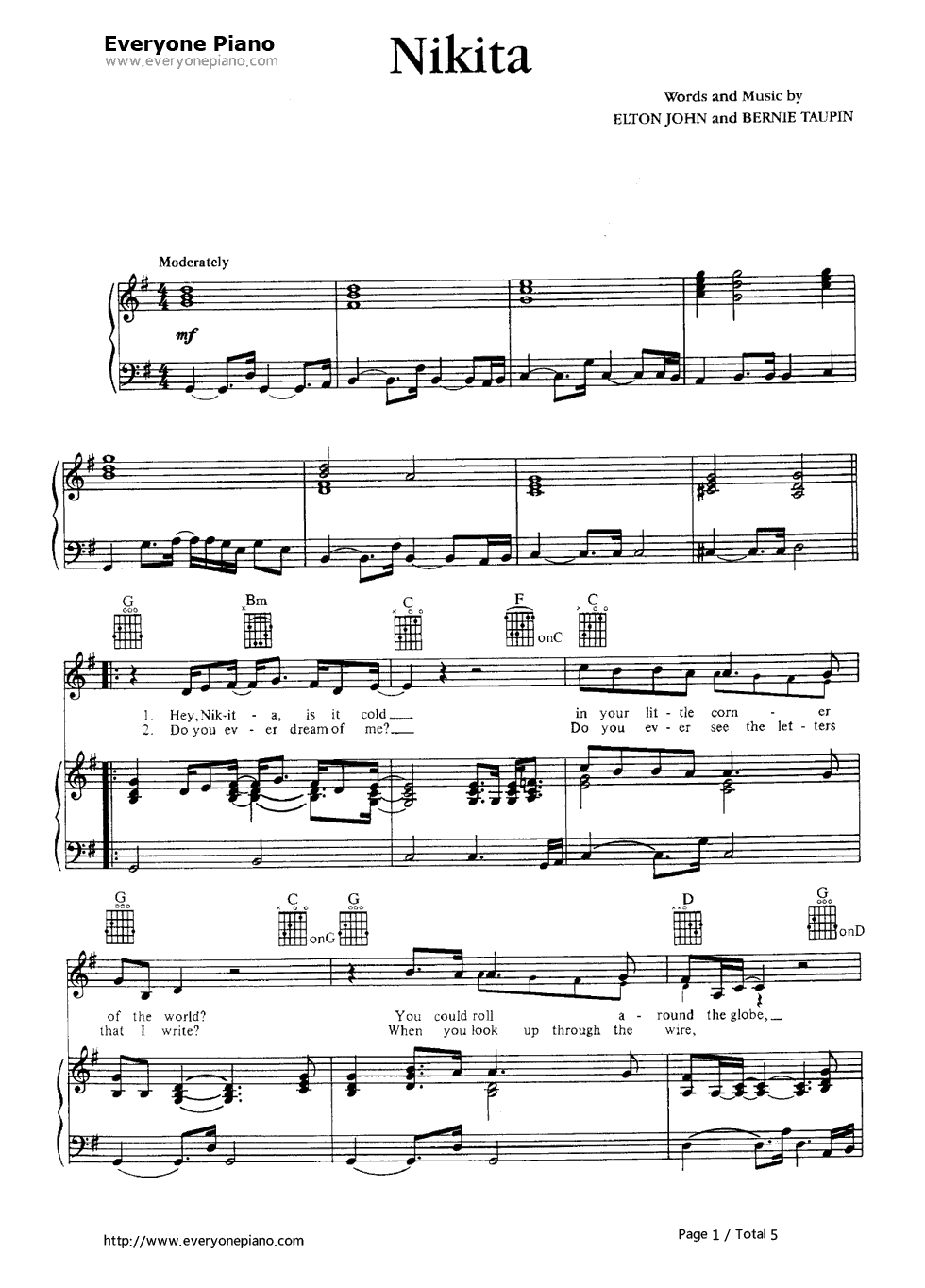 Nikita钢琴谱_Elton_John　__艾尔顿·约翰