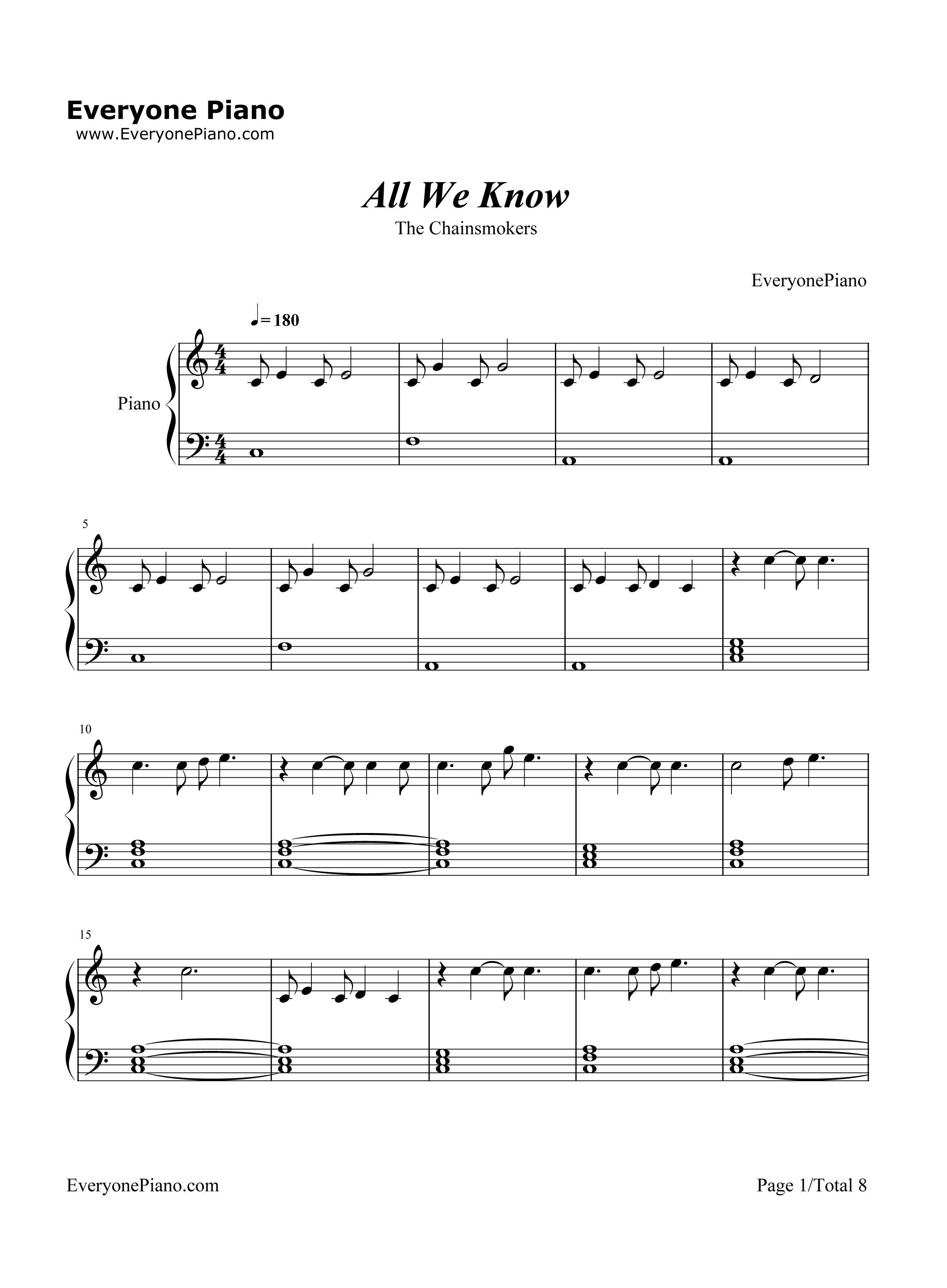 All_We_Know钢琴谱_The_Chainsmokers