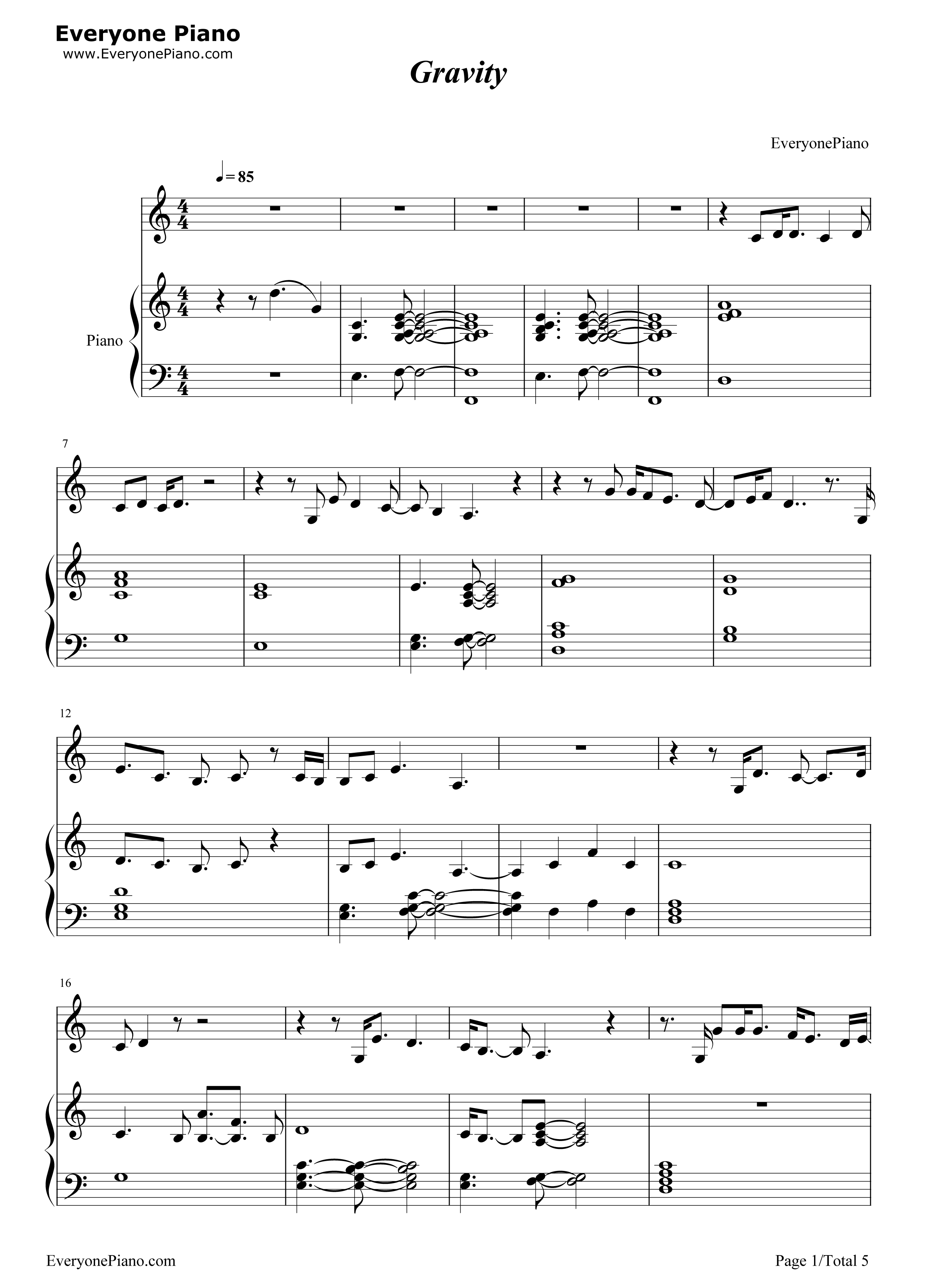 Gravity钢琴谱_Sara_Bareilles