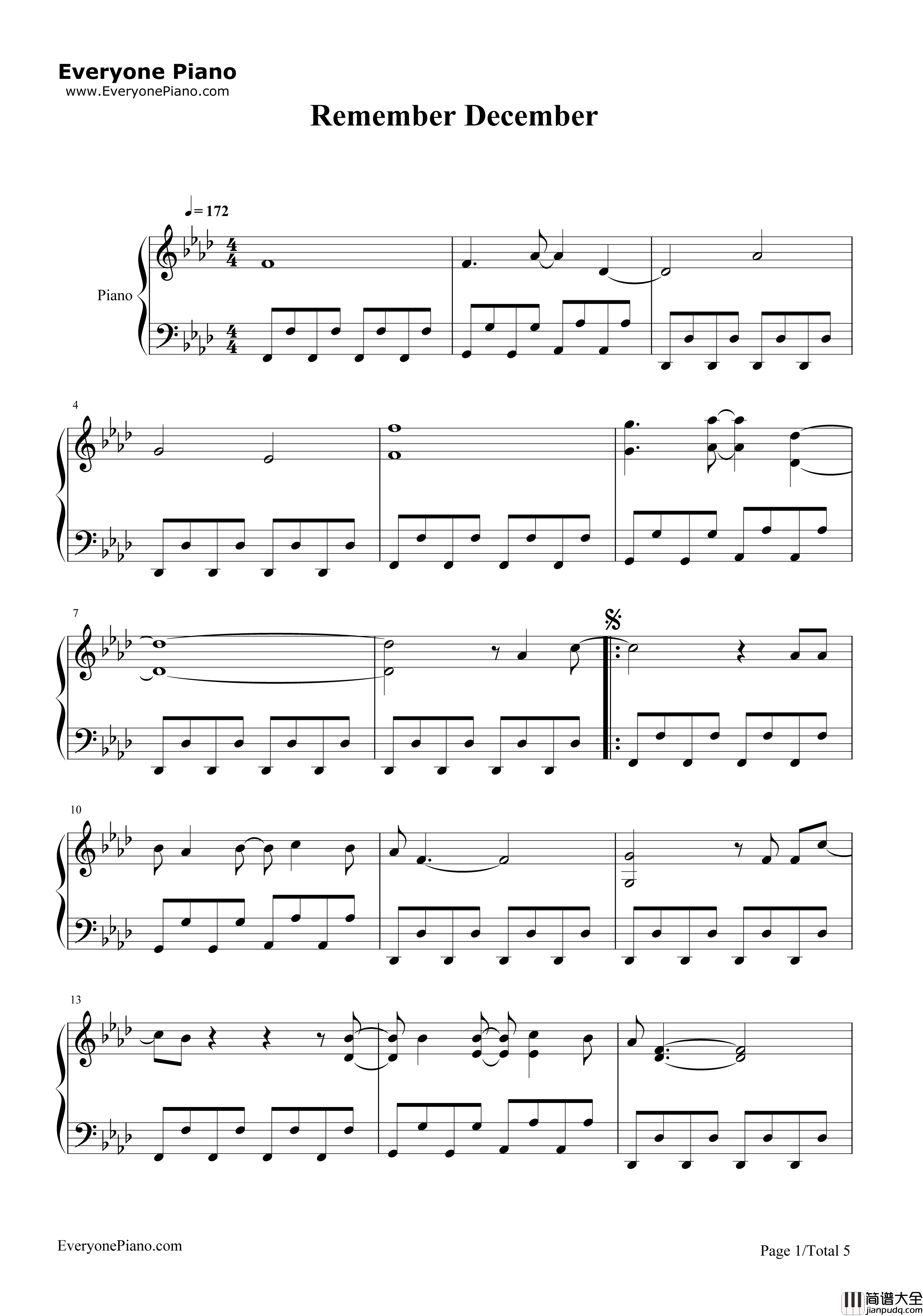 Remember_December钢琴谱_Demi_Lovato