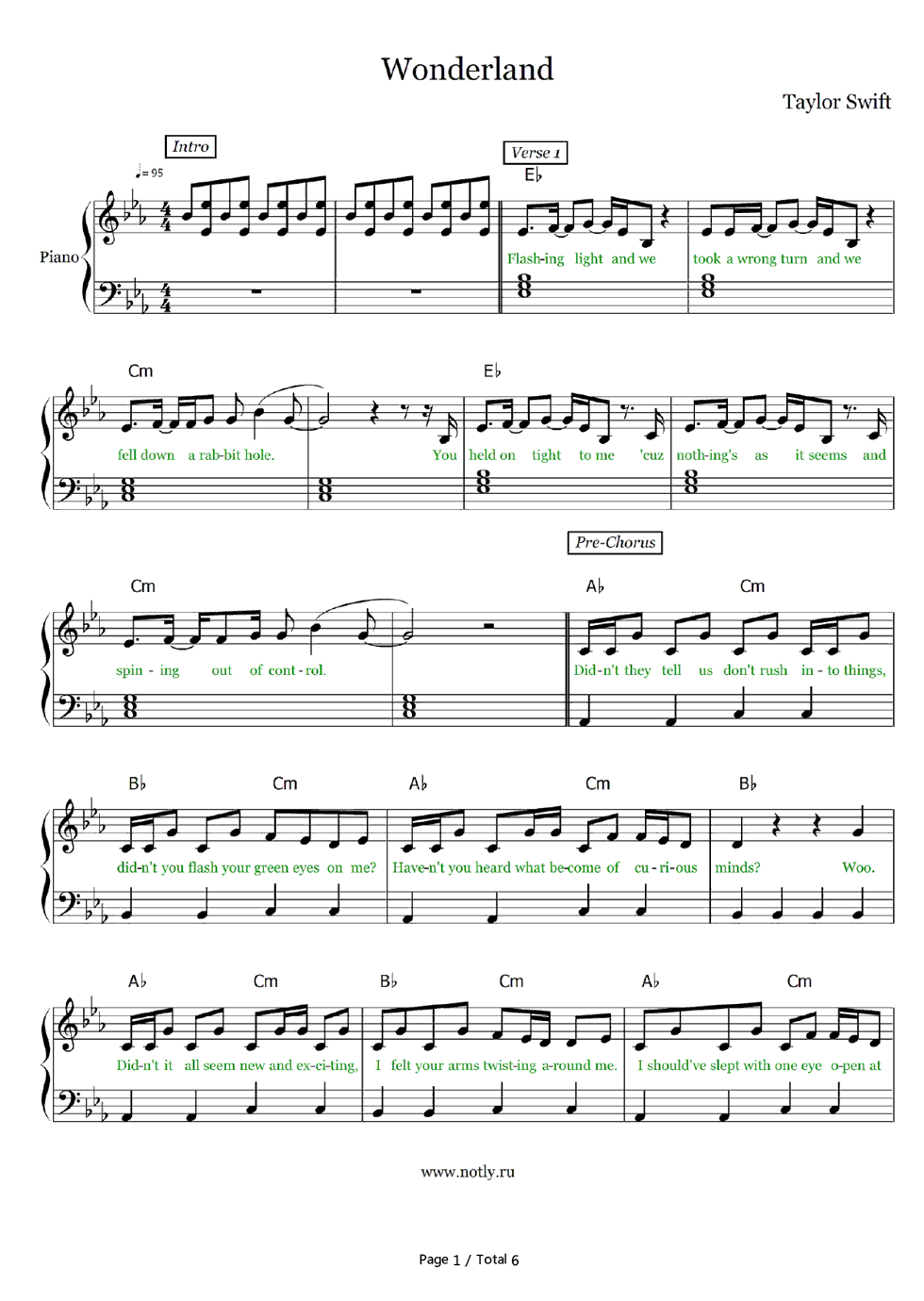 Wonderland钢琴谱_Taylor_Swift
