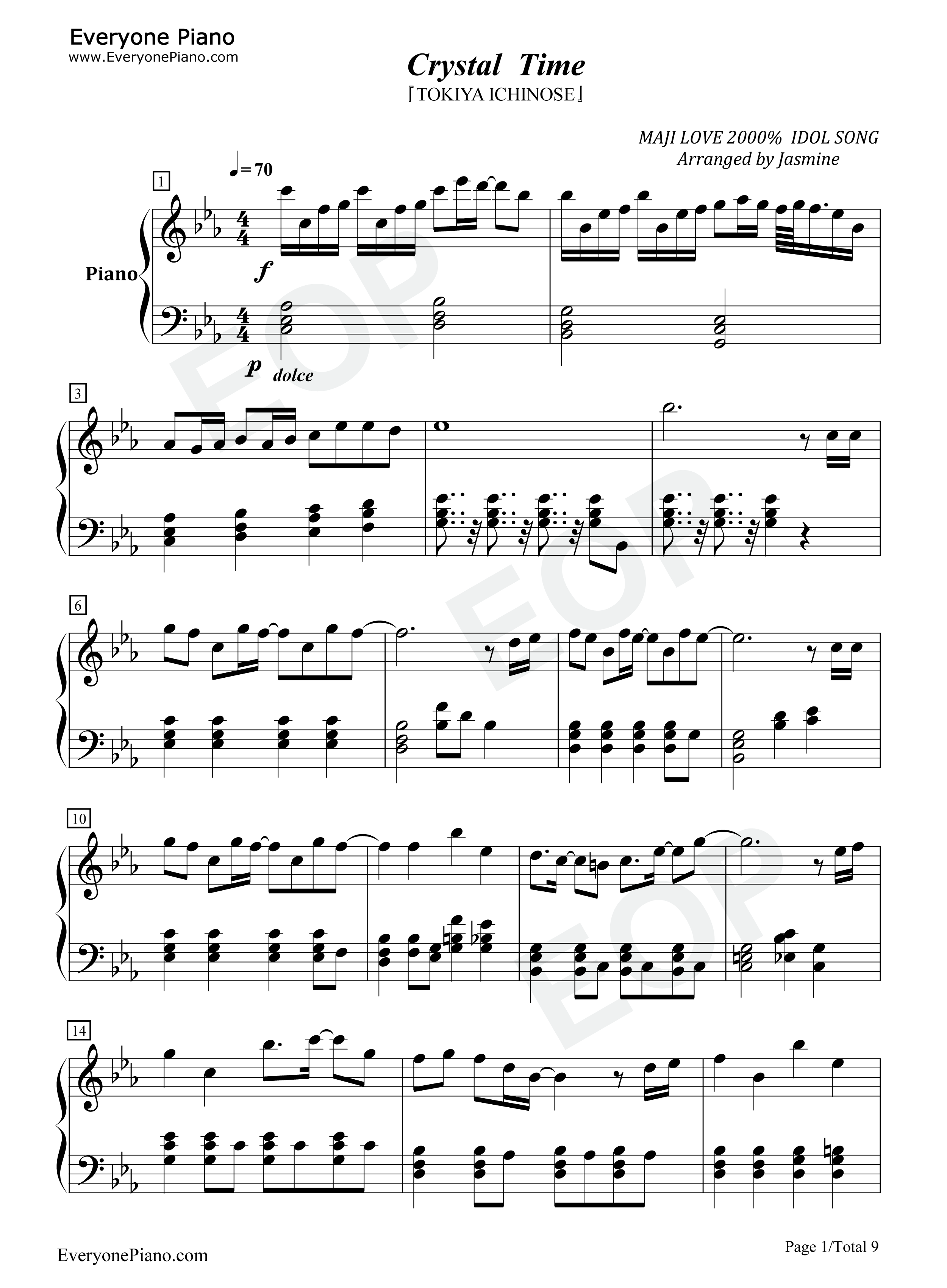 Crystal_Time钢琴谱_一之濑时也（宫野真守）