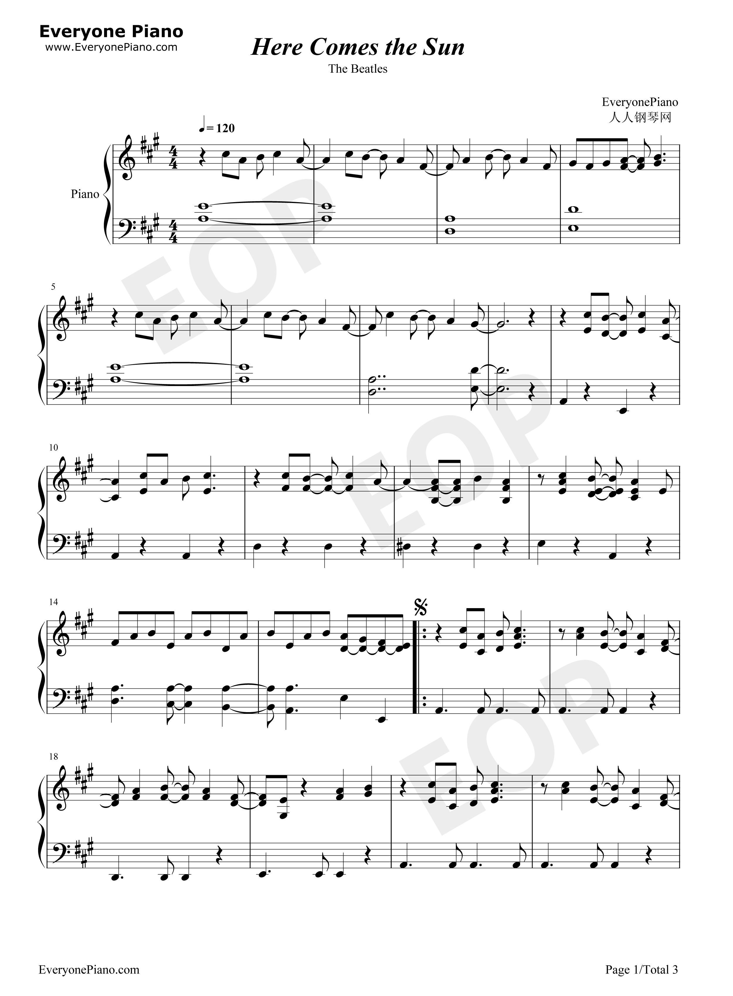Here_Comes_the_Sun钢琴谱_The_Beatles