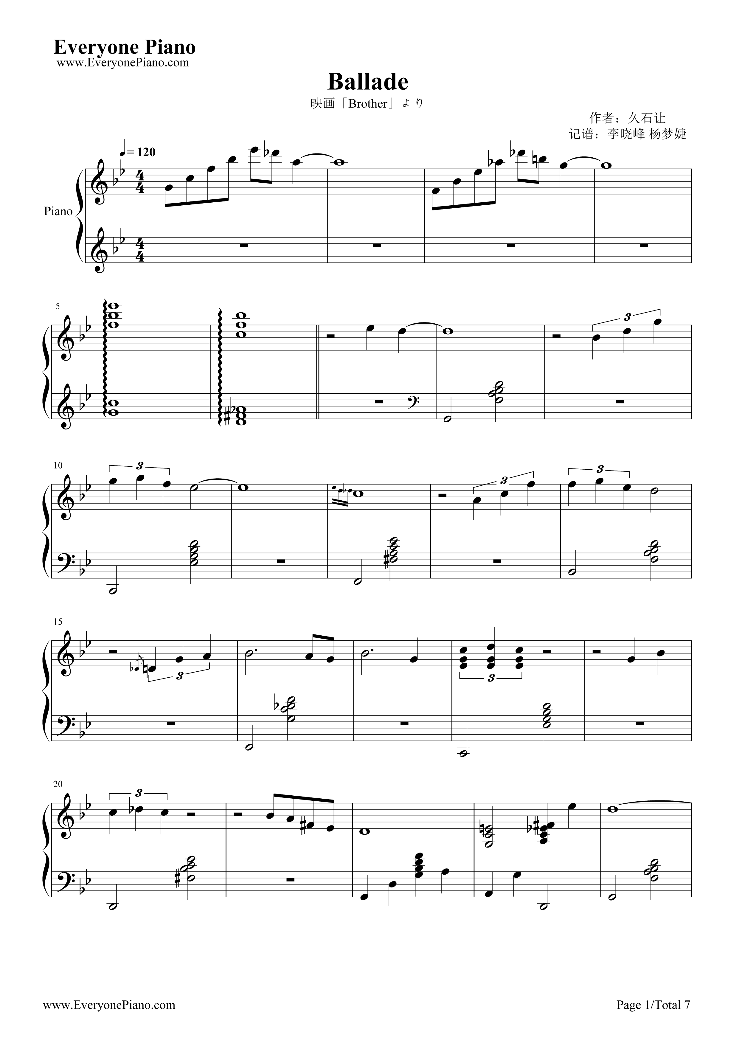 Ballade钢琴谱_久石让