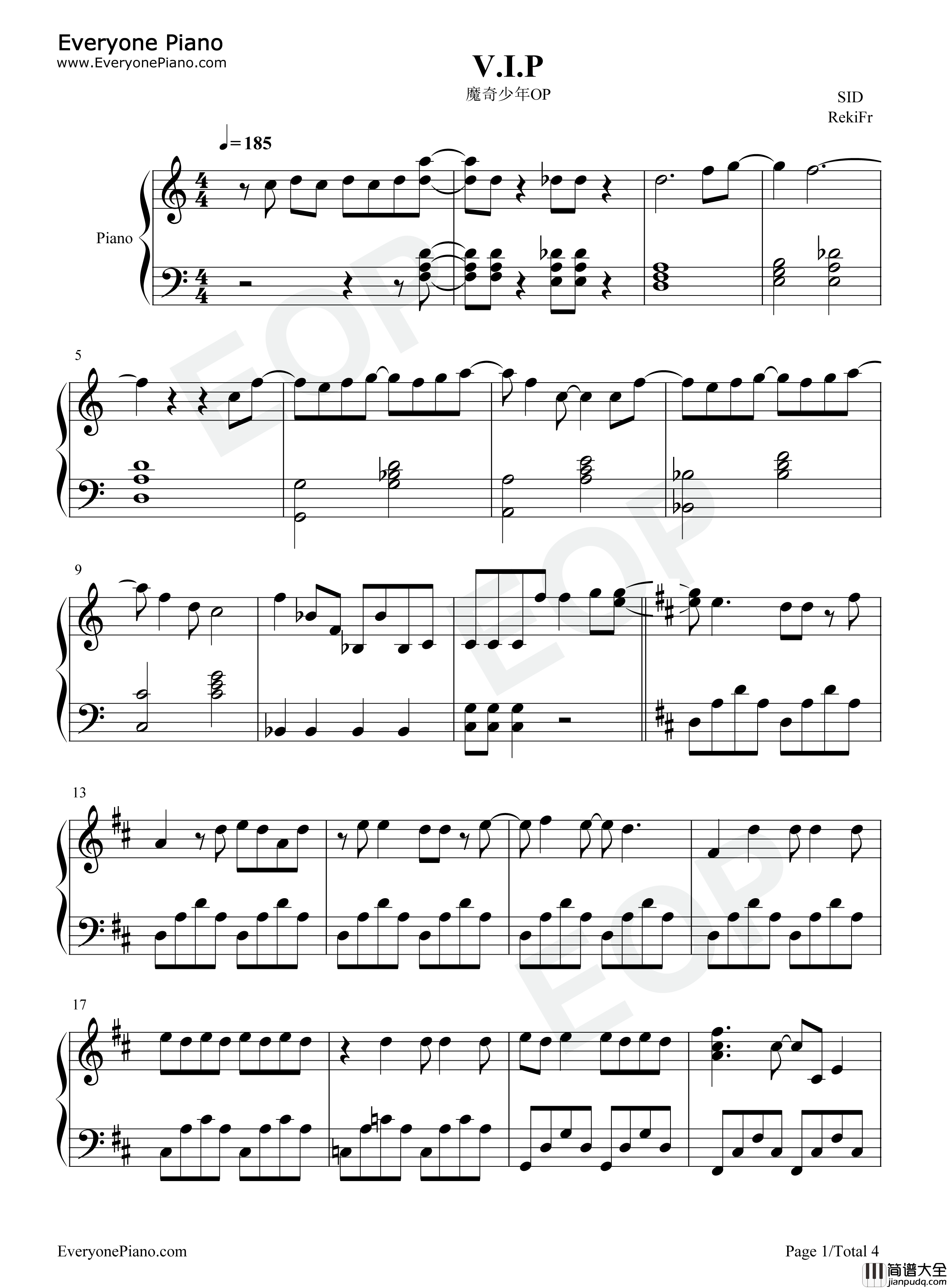 V.I.P钢琴谱_シド(SID)
